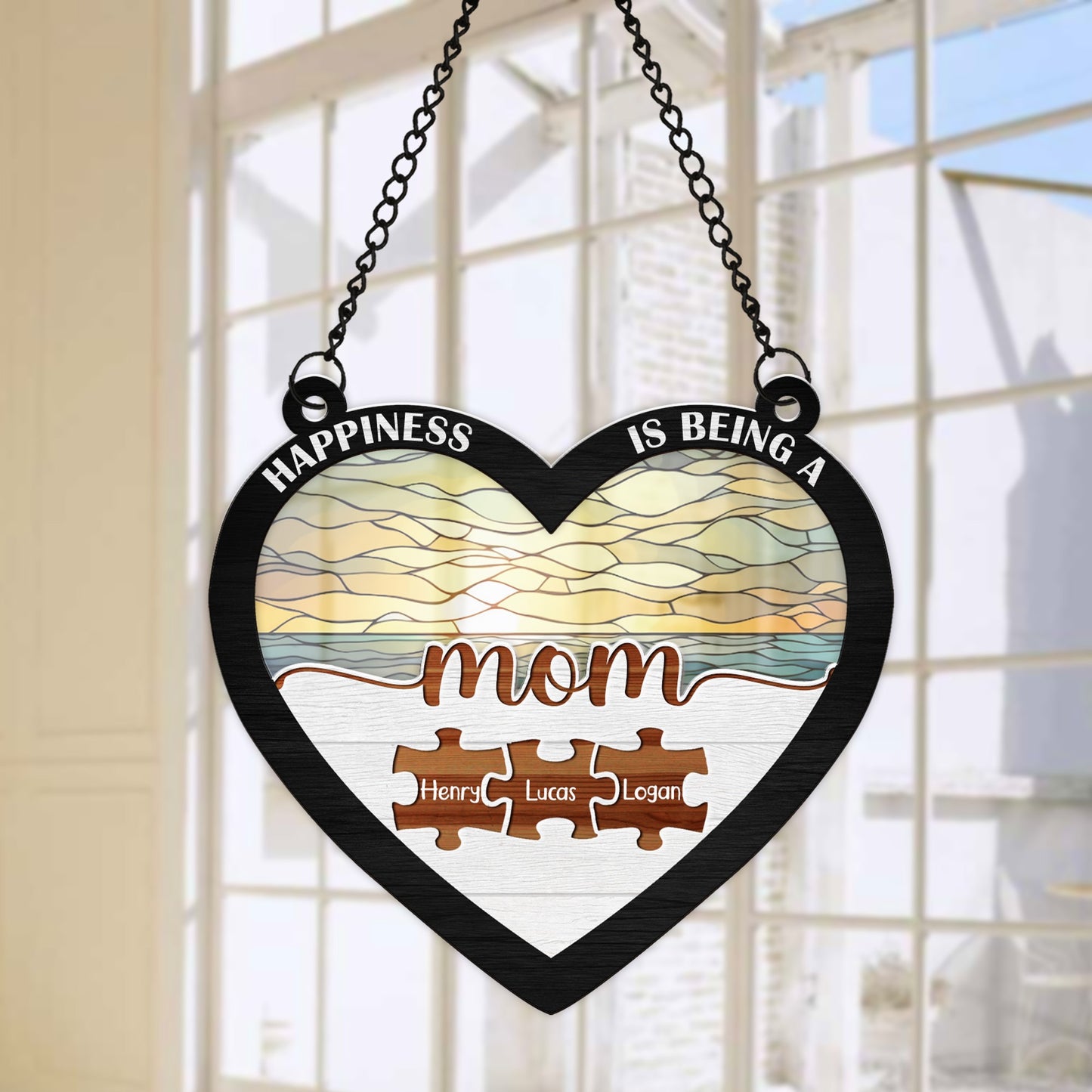Personalized Mom And Children Piece Happiness Is Being A Mom Hanging Suncatcher Ornament