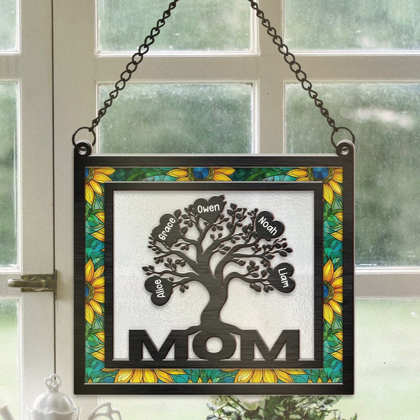 Personalized Mother Tree of Life Mom Your Love Makes Us Grow Hanging Suncatcher Ornament