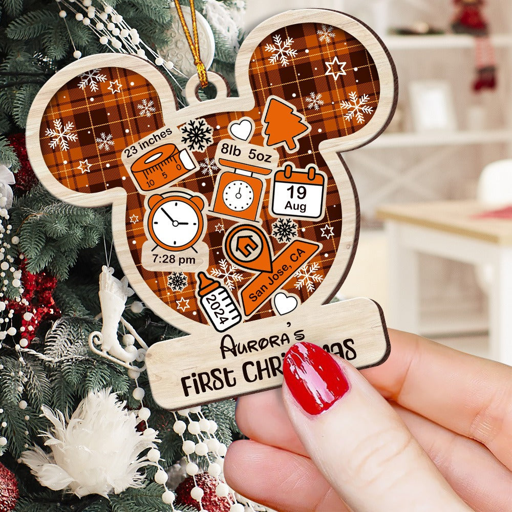 Personalized Newborn Baby Gift, Babys First Christmas Minnie Mouse Wooden Ornament