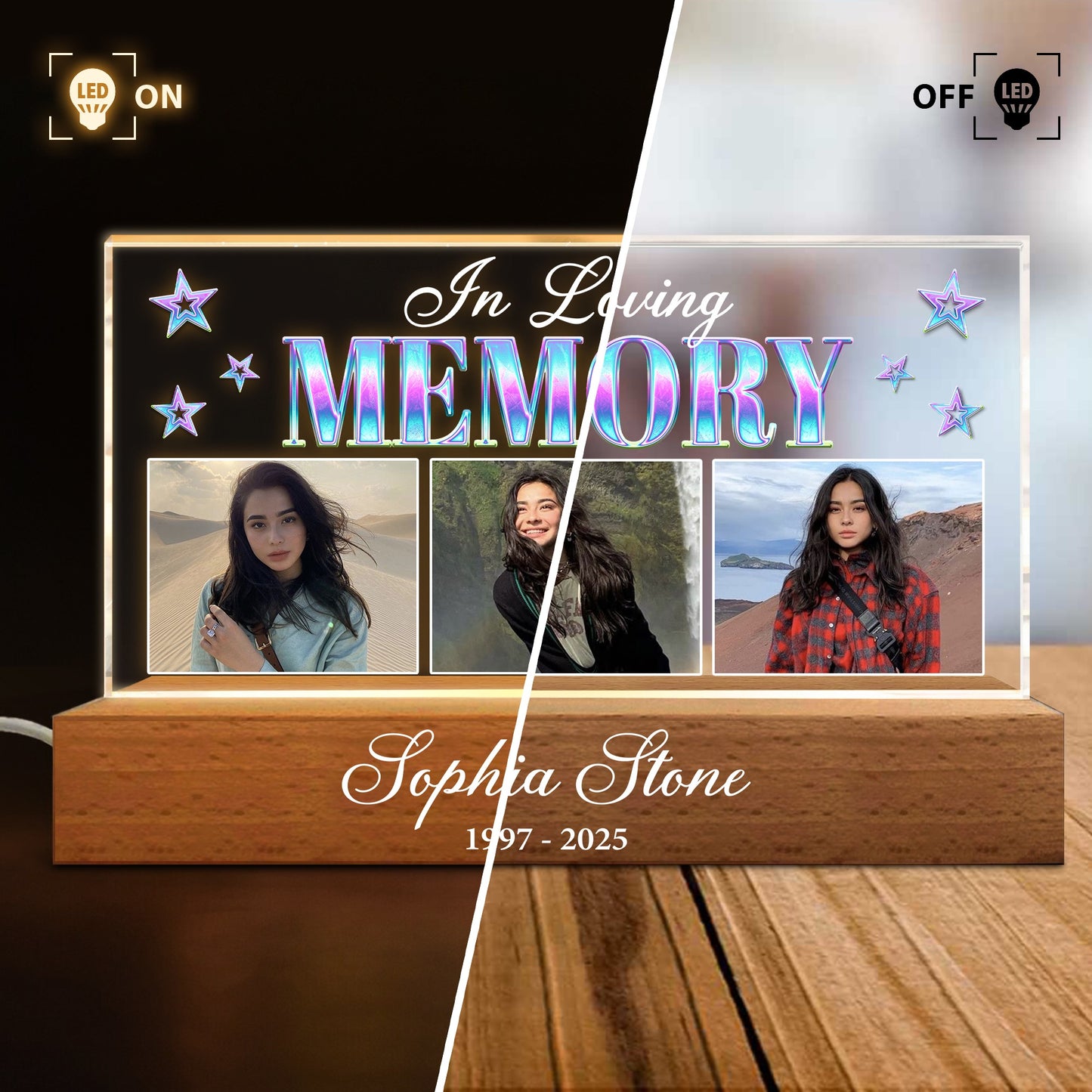 Personalized Photo In Loving Memory, Sympathy Gift for Loss of a Loved One Acrylic Plaque LED Light Night