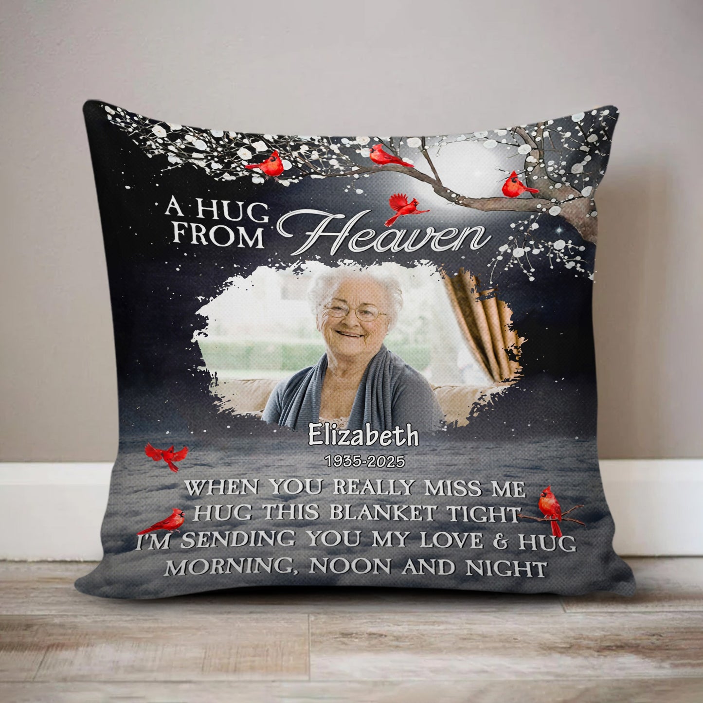 Personalized Photo Memorial A Hug From Heaven, Sympathy Gift Loss Loved One Pillow