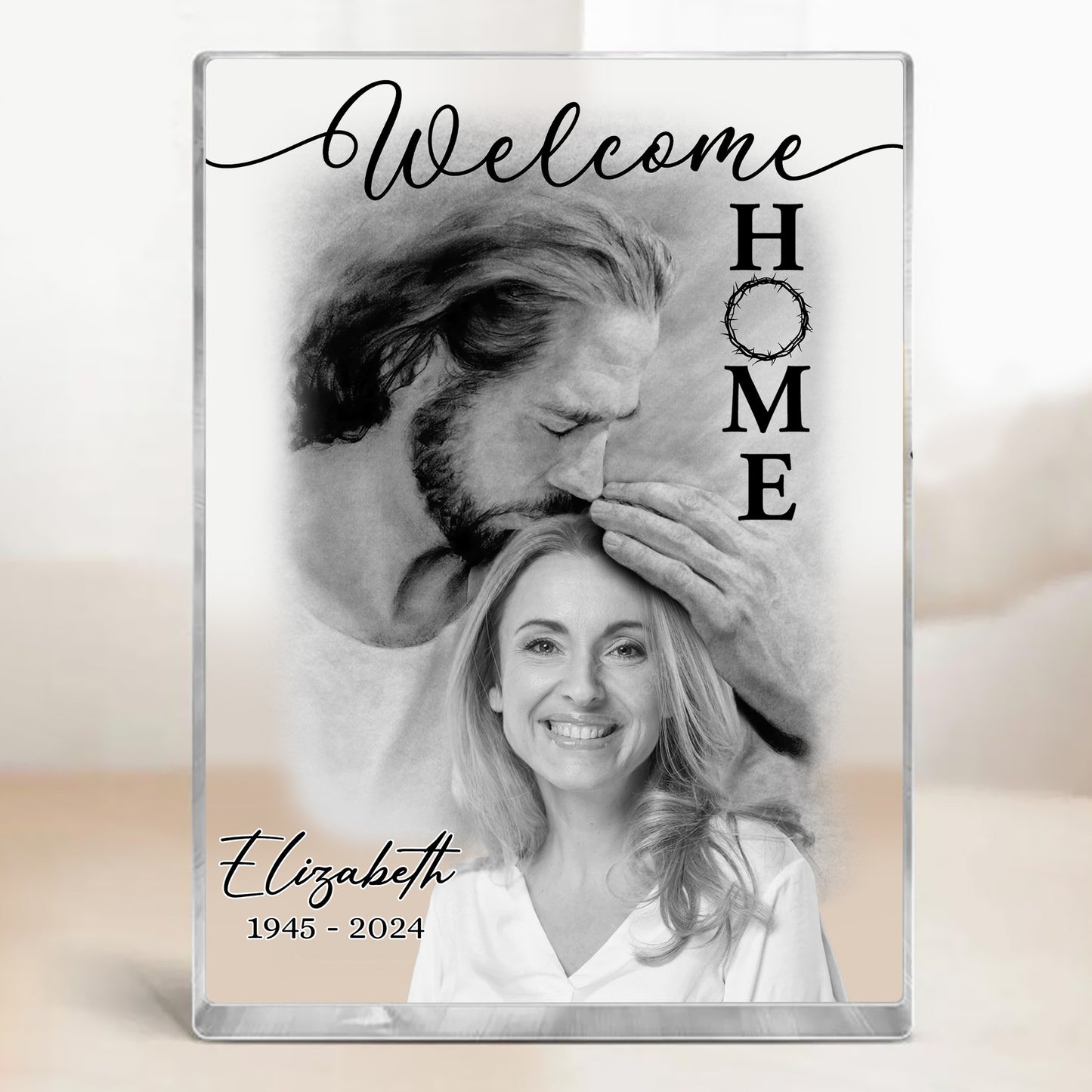 Personalized Photo Memorial Welcome Home Safe In Arms Of Jesus Acrylic Block Plaque