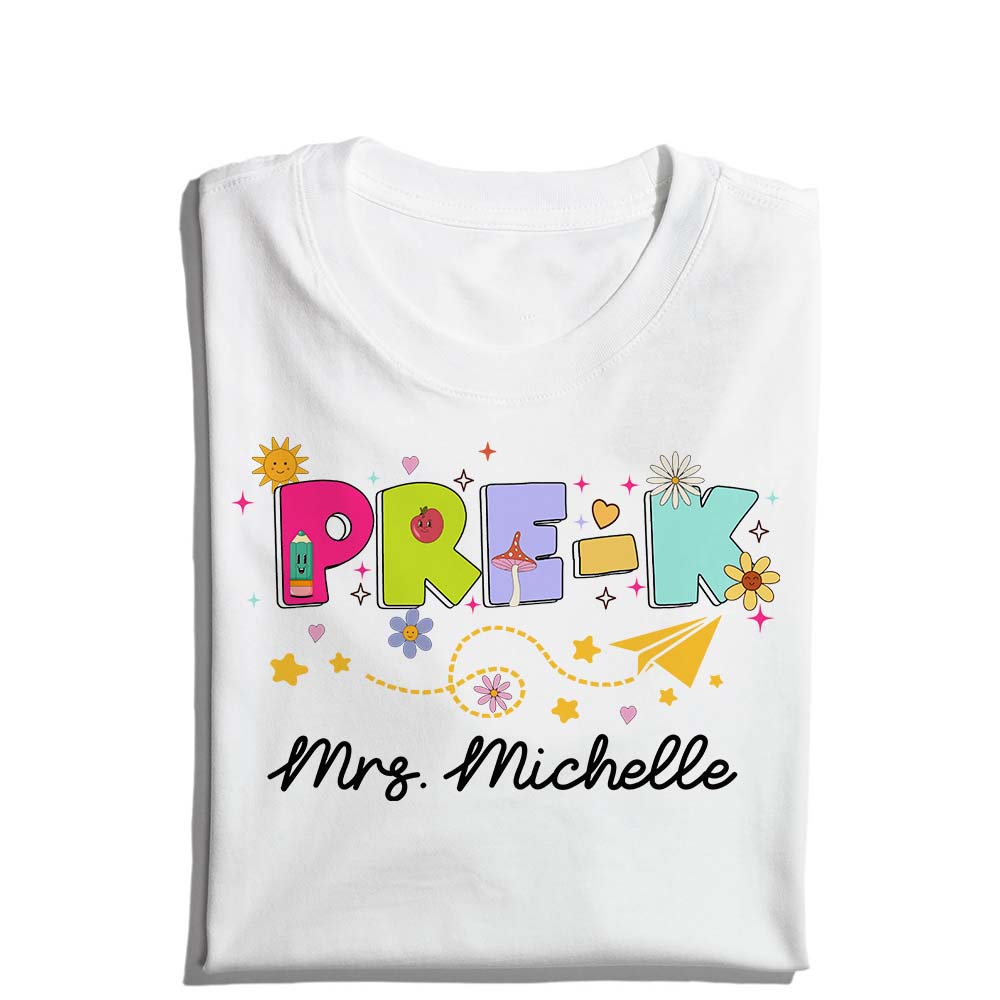 Personalized Pre-K Teacher Shirt, Retro Back to School Teacher T-Shirt