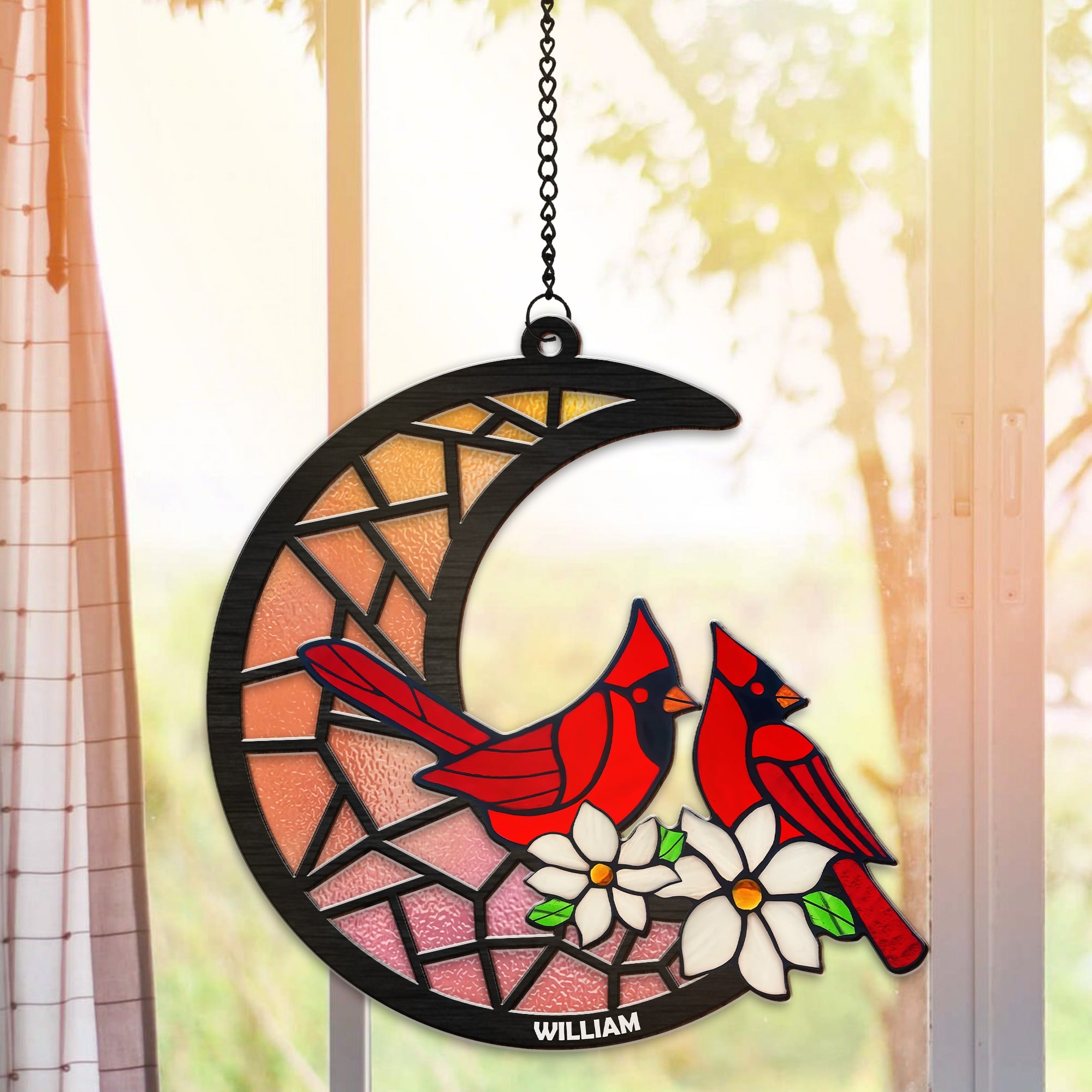 Personalized Red Cardinal Memoria Hanging Suncatcher Ornament