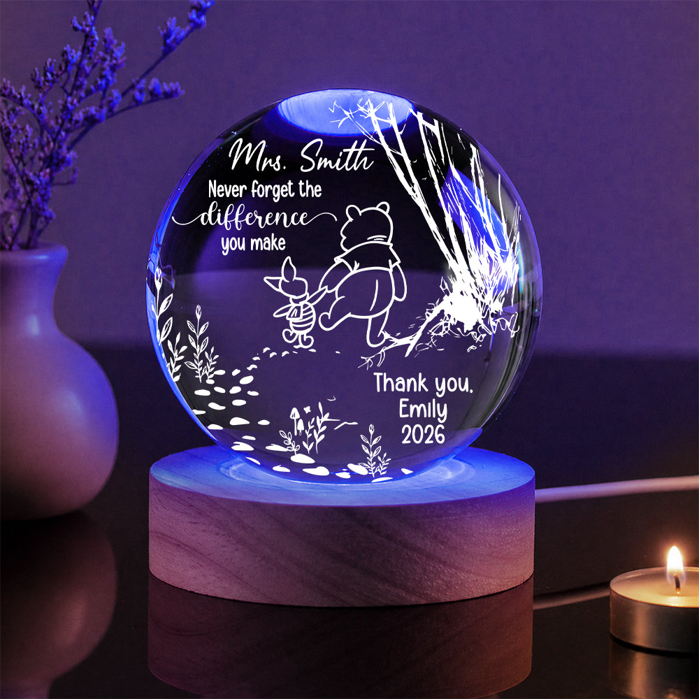 Personalized Teacher Gift Never Forget The Difference You Make Crystal Ball Night Light