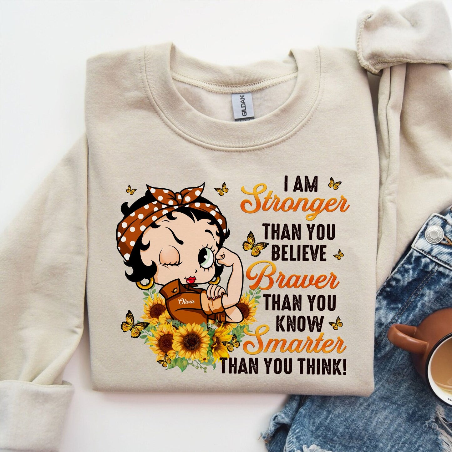 Personalized Vintage Girl I Am Stronger Than You Believe Sweatshirt