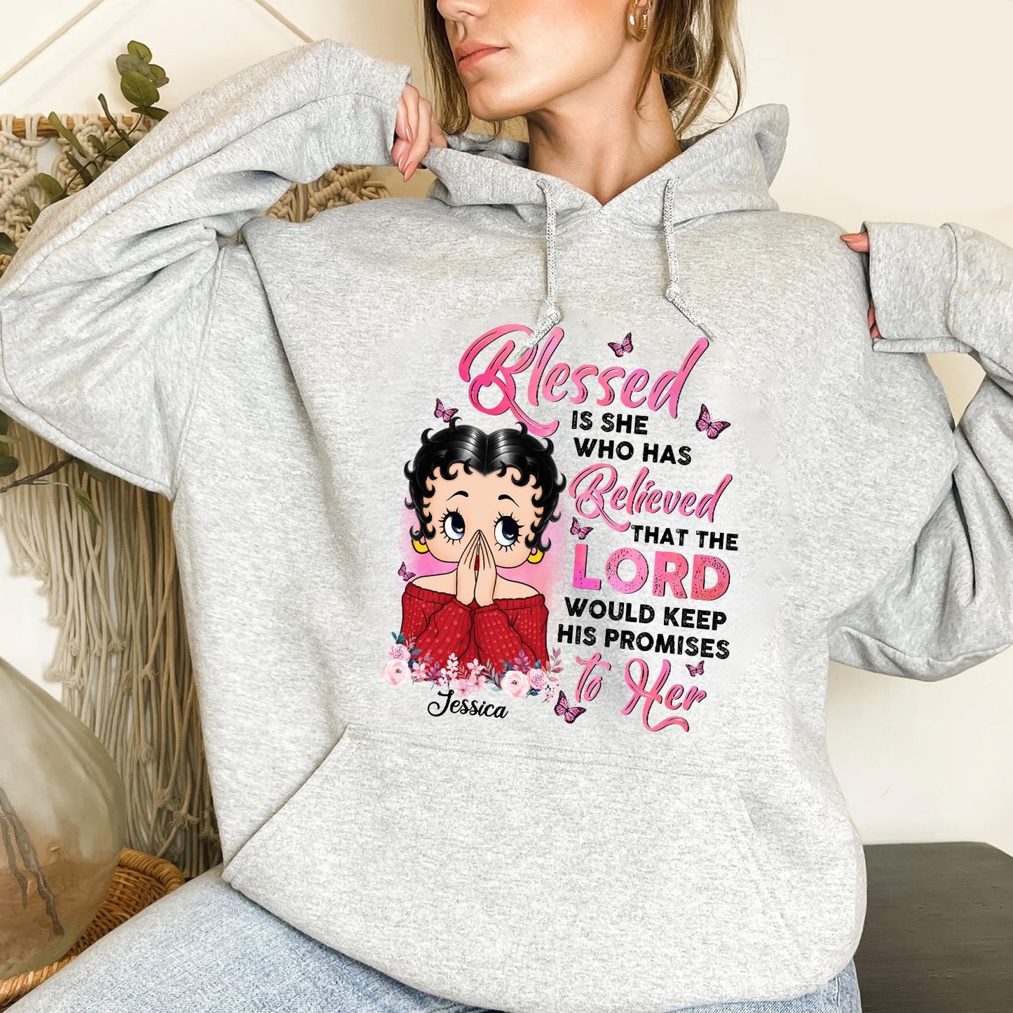 Personalized Vintage Girl, Blessed is She Who Has Believed Women's Hoodie