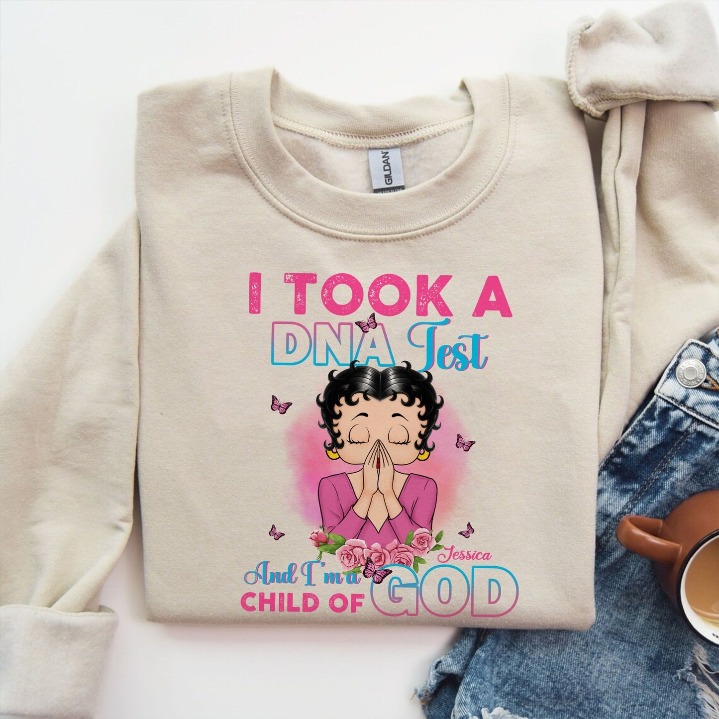 Personalized Vintage Girl, I Took A DNA Test And I Am A Child Of God Sweatshirt