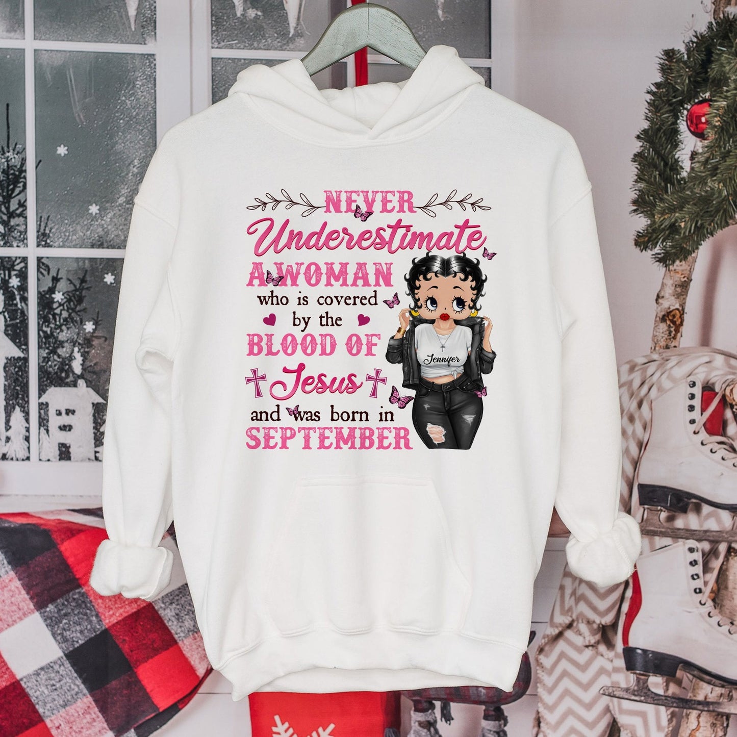 Personalized Vintage Girl, Never Underestimate A Woman Who Is Covered By The Blood Of Jesus Hoodie