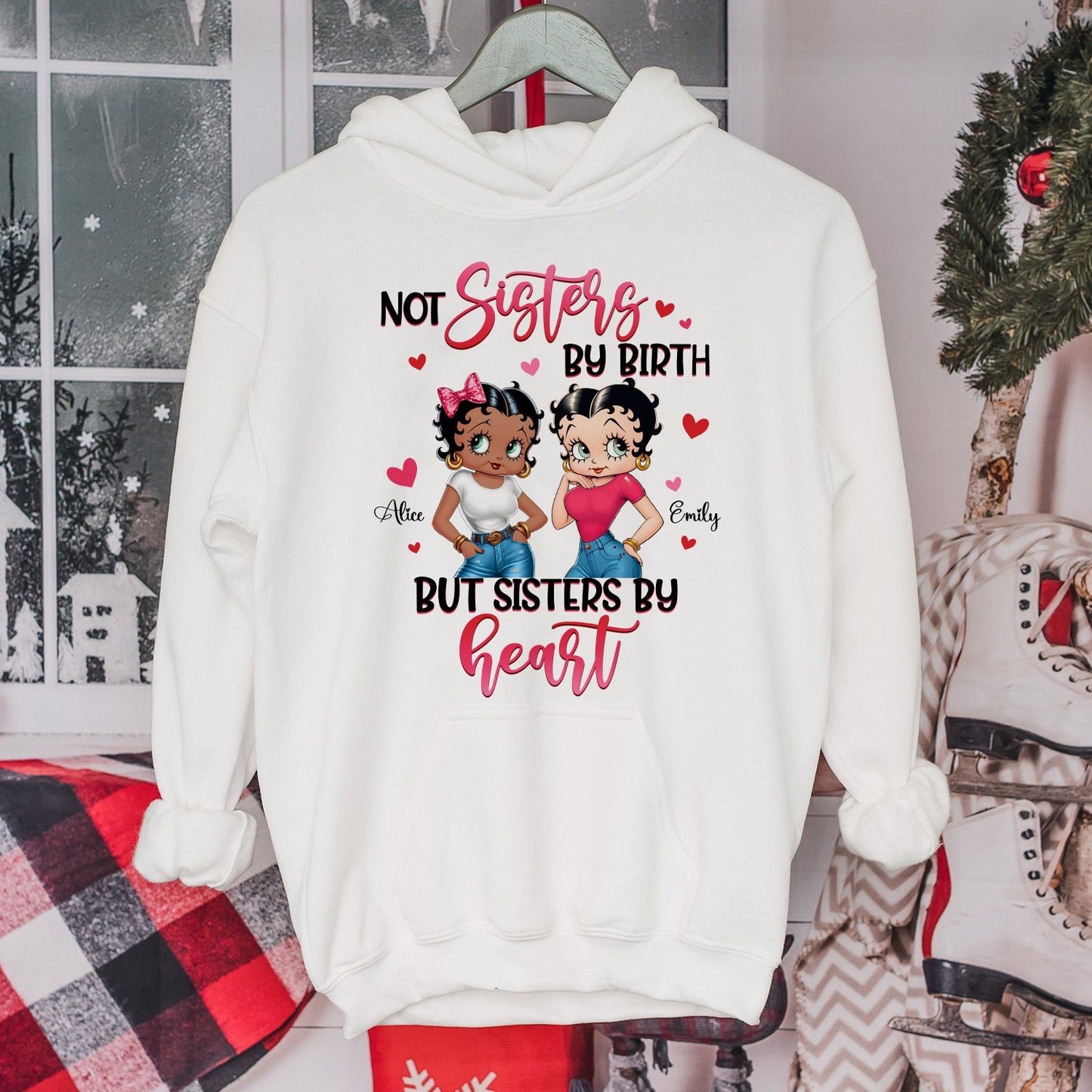 Personalized Vintage Girl, Not Sisters By Birth But Sisters By Heart Hoodie