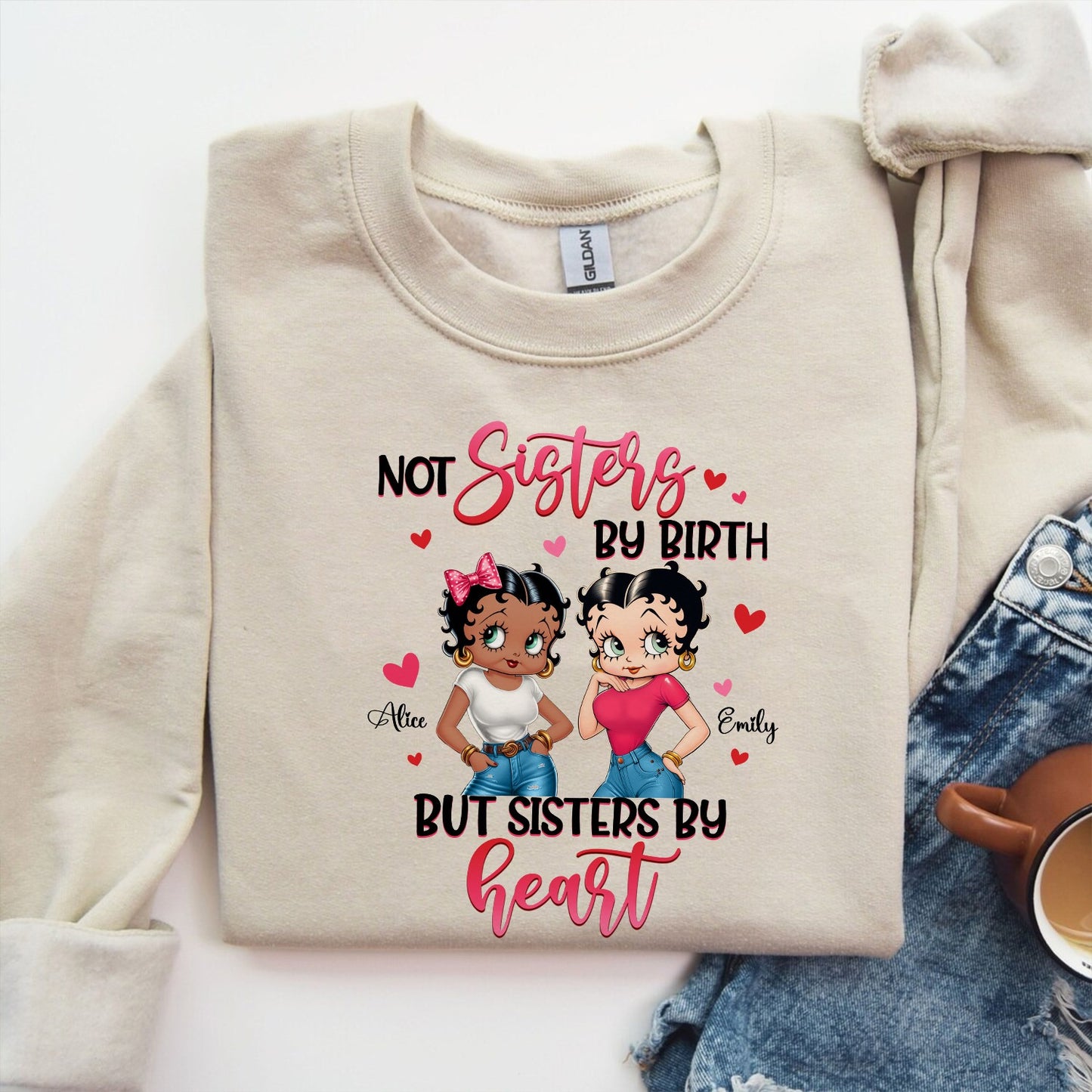 Personalized Vintage Girl, Not Sisters By Birth But Sisters By Heart Sweatshirt