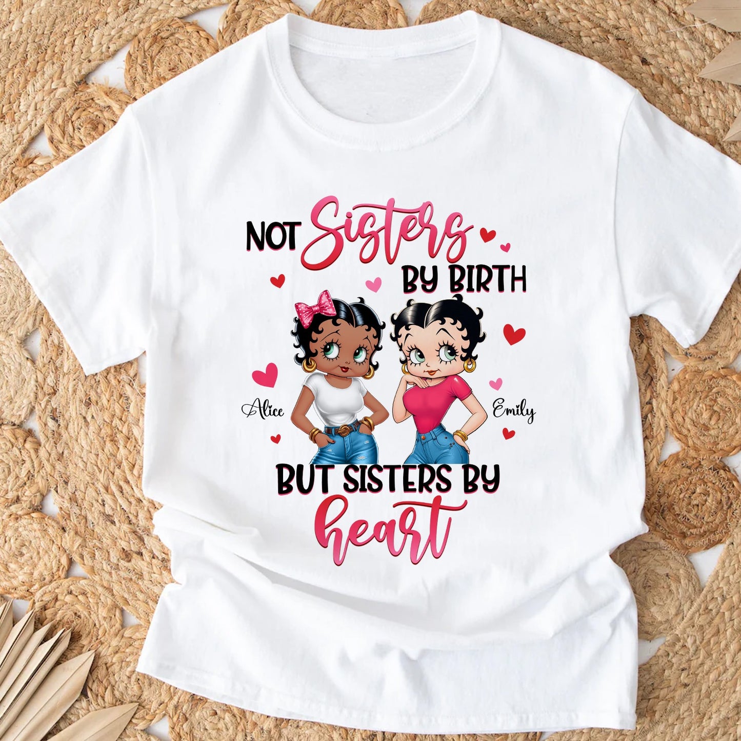 Personalized Vintage Girl, Not Sisters By Birth But Sisters By Heart T-Shirt