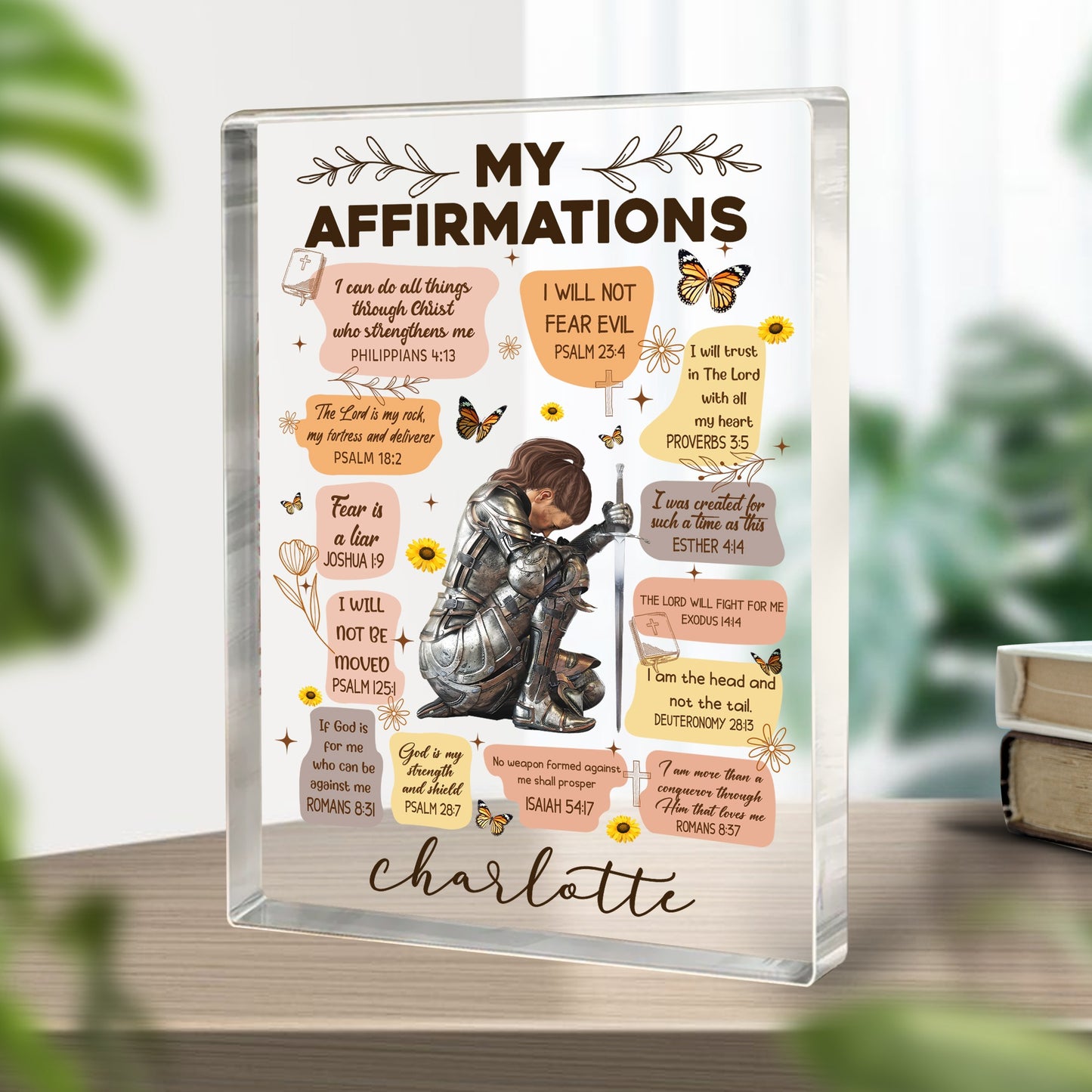 Personalized Warrior Of God Christian Bible Verse My Affirmations Acrylic Block Plaque