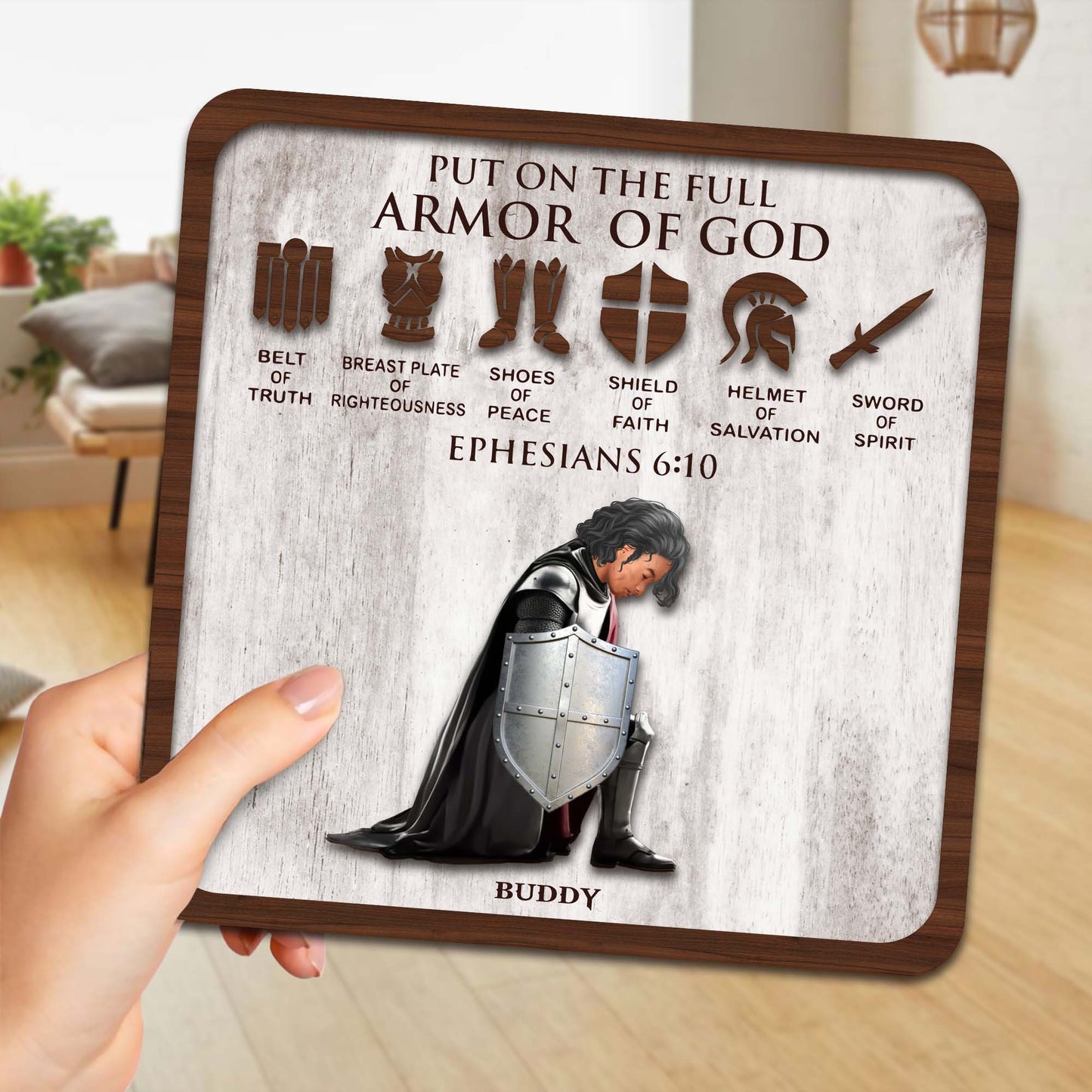 Personalized Warrior of God Put On The Full Armor Of God Ephesians 6-10 2-Layers Wooden Plaque
