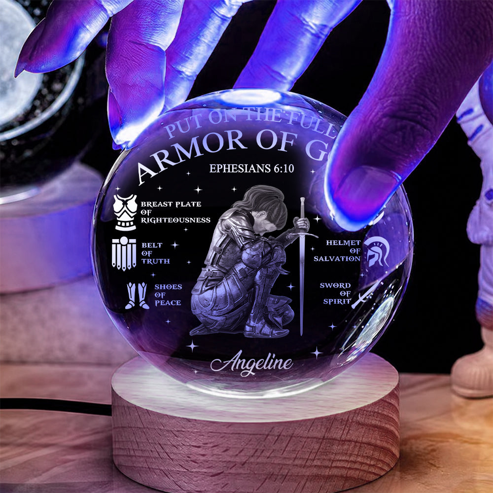Personalized Warrior of God Put On The Full Armor Of God Ephesians 6:10 Crystal Ball Night Light