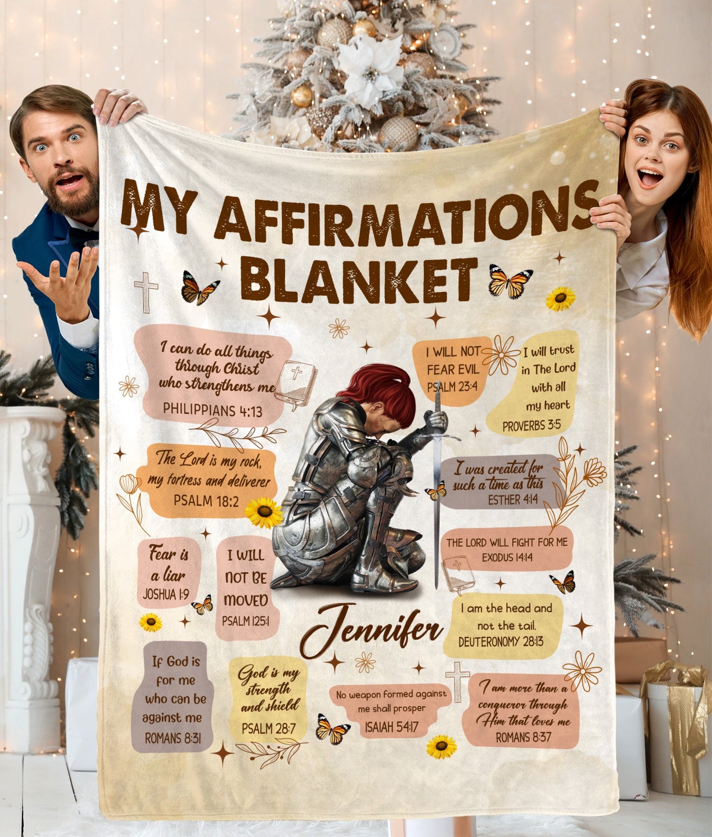 Personalized Woman Warrior Armor Of God Christian Bible Verse Affirmations Blanket, Daughter Of The King Blanket