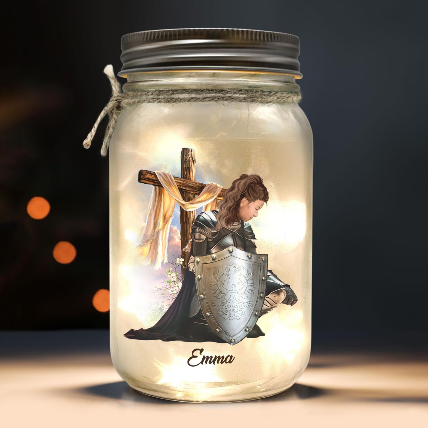 Personalized Woman Warrior I Am The Daughter Of The King Do Not Fear Because I Am His Mason Jar Light