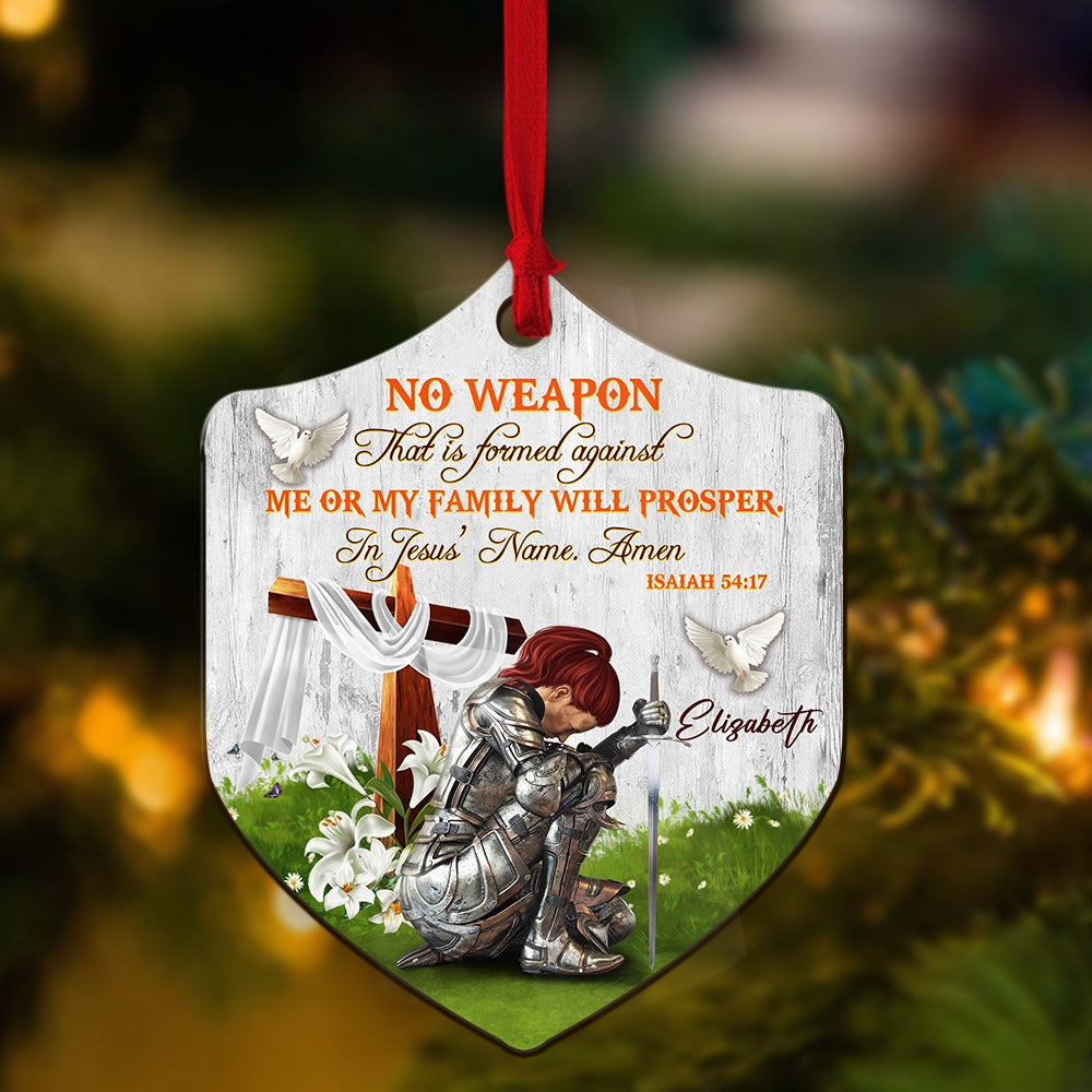 Personalized Woman Warrior No Weapon Formed Against Us Shall Prosper-Isaiah 54:17 Shield Wooden Ornament