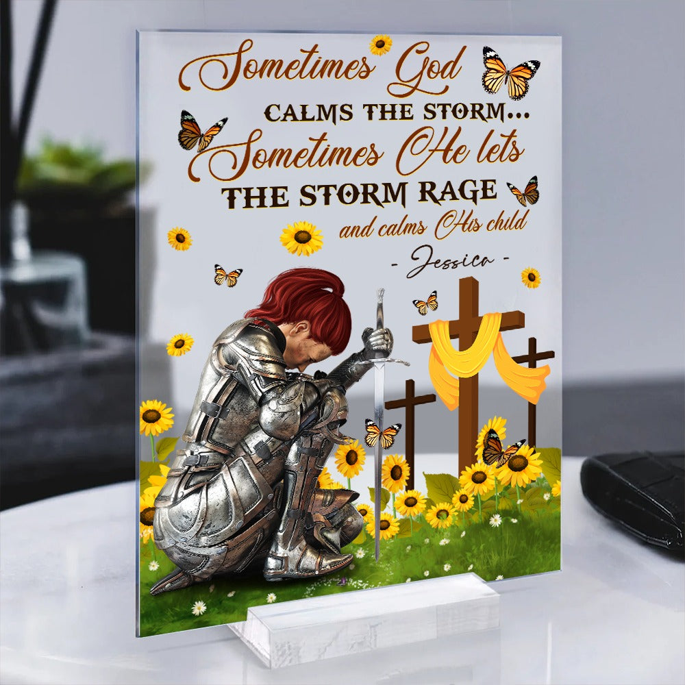 Personalized Woman Warrior Sometimes God Calms The Storm Acrylic Plaque