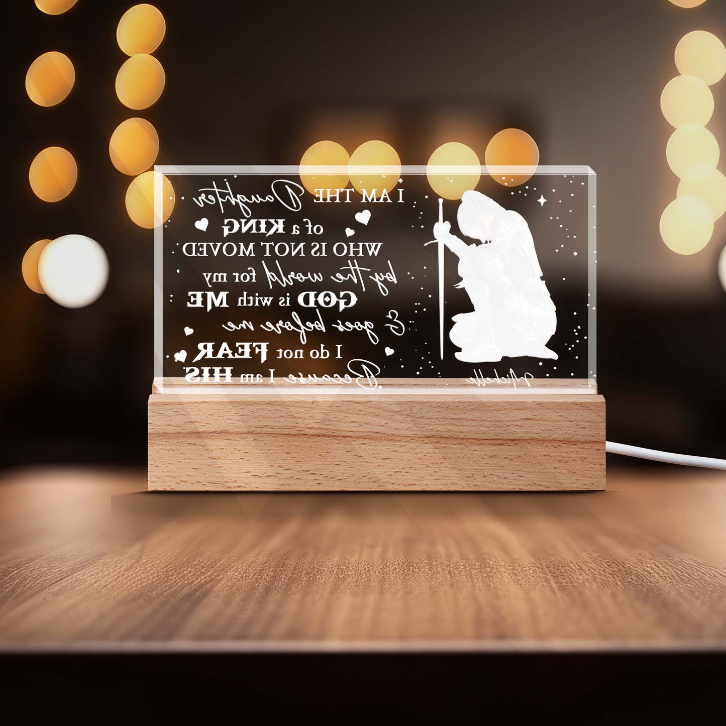 Personalized Woman Warrior of God I Am The Daughter Of A King Acrylic Plaque Led Light Night