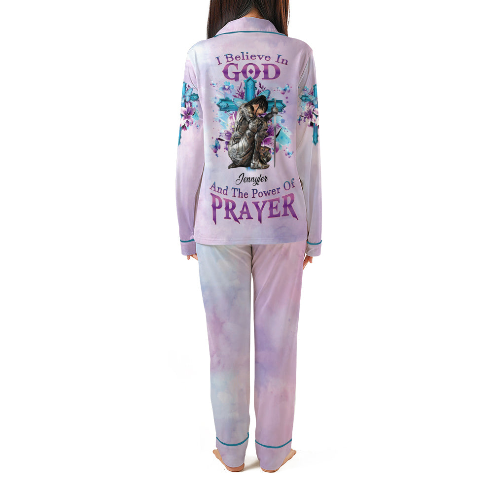 Personalized Woman Warrior of God I Believe in God and the Power of Prayer Piping Pajama Set with Double Pockets