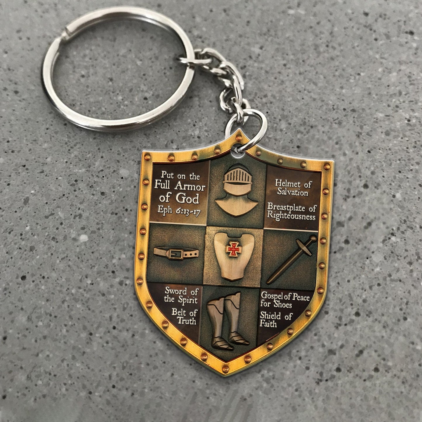 Put On The Full Armor Of God - Ephesians 6:13-17 Shield - Personalized Birth Month Flower Wooden Keychain