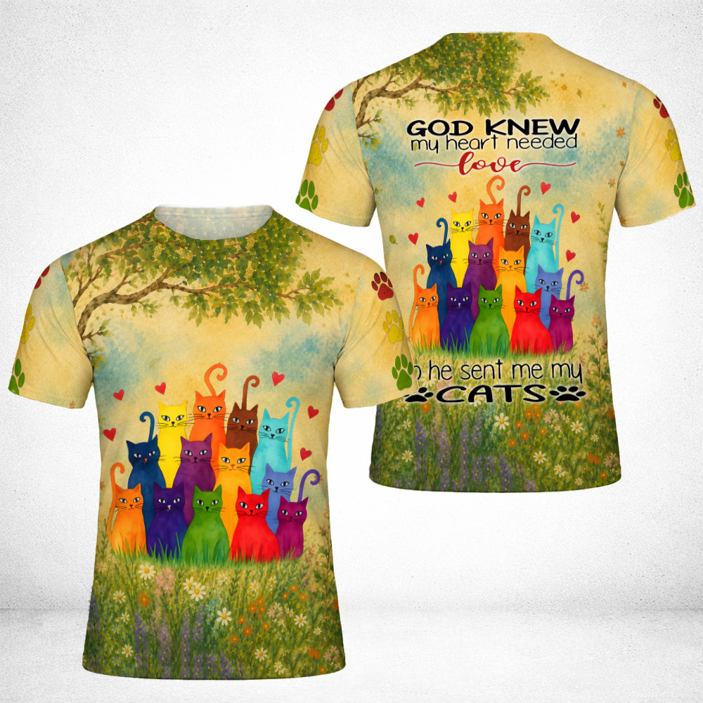 God Knew My Heart Needed Love So He Sent Me My Cats 3D All Over Print T-Shirt And Hoodie