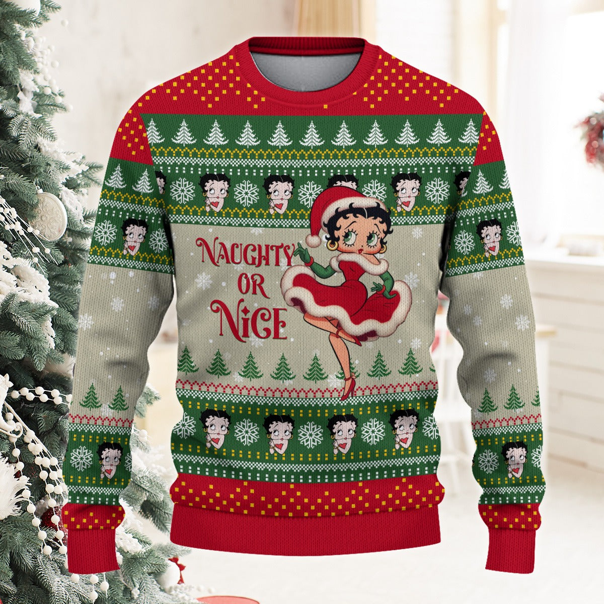 Vintage Girl Naughty Or Nice Christmas Ugly Sweatshirt