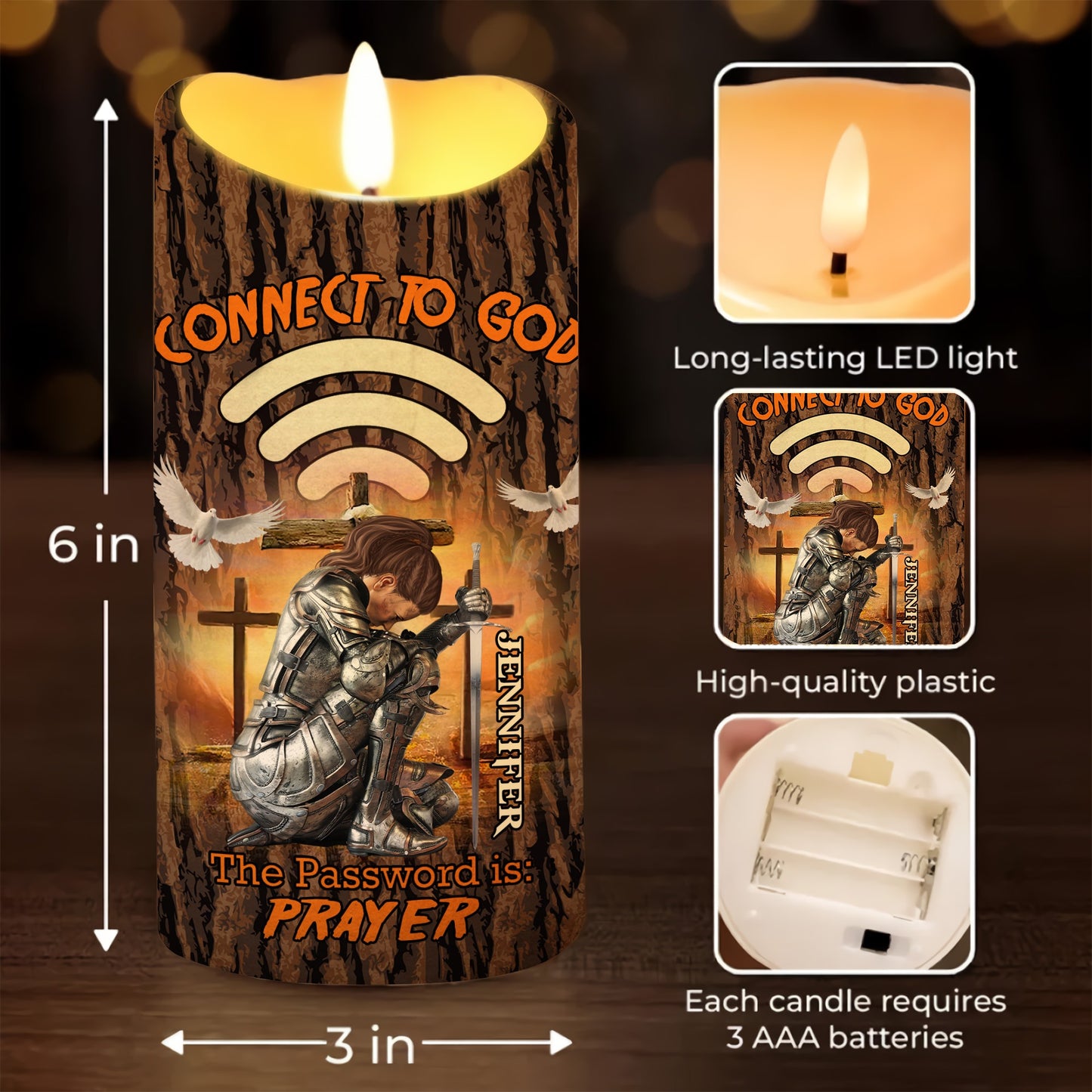 Warrior Of God, Connect To God The Password Is Prayer - Personalized Christian Led Candle
