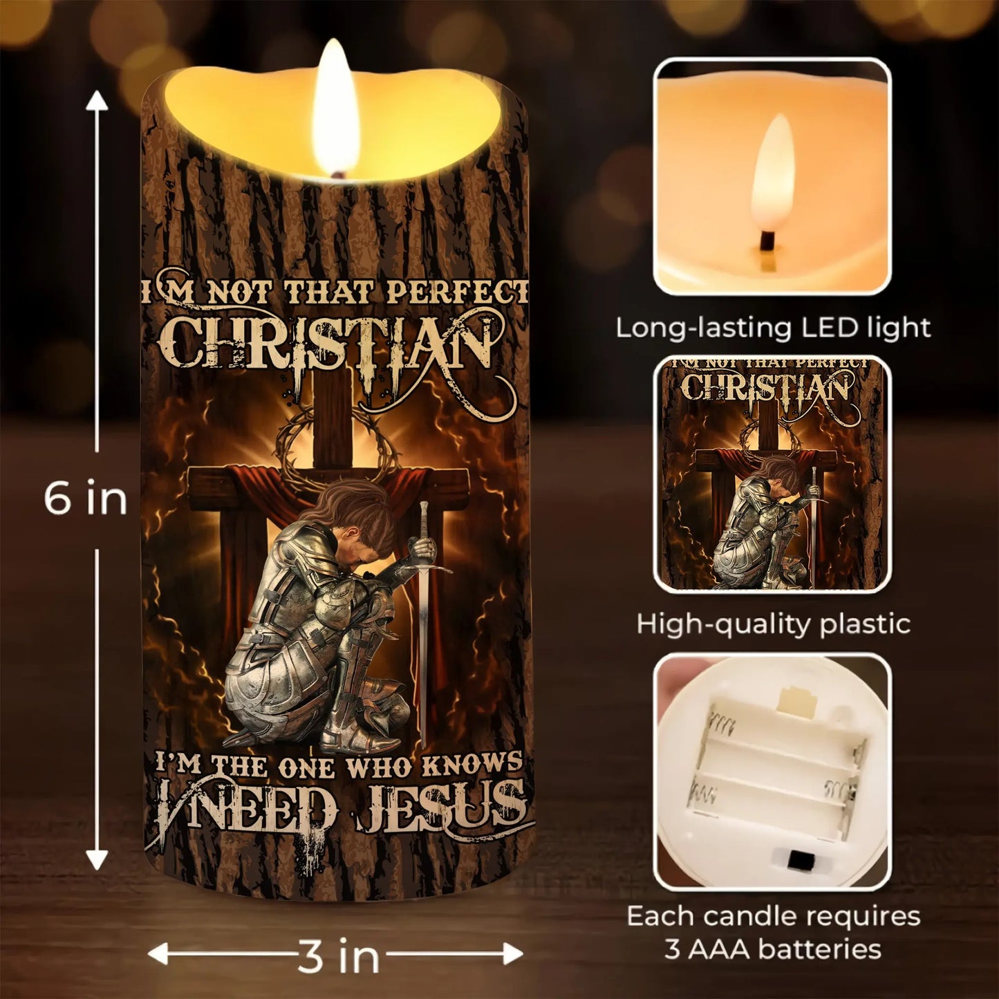 Warrior Of God, I'm The One That Knows I Need Jesus - Personalized Christian Led Candle