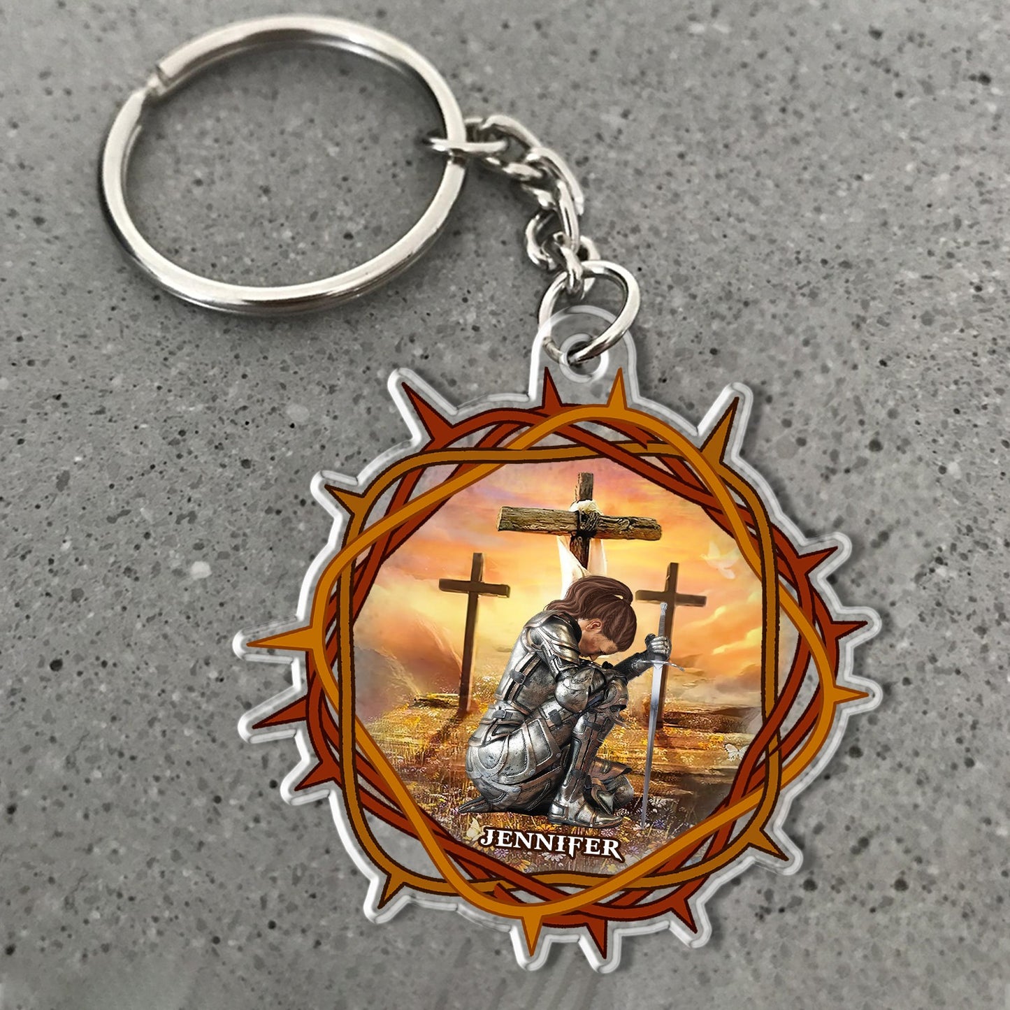 Warrior Of God, Jesus Christ Crown Of Thorns - Personalized Christian Acrylic Keychain