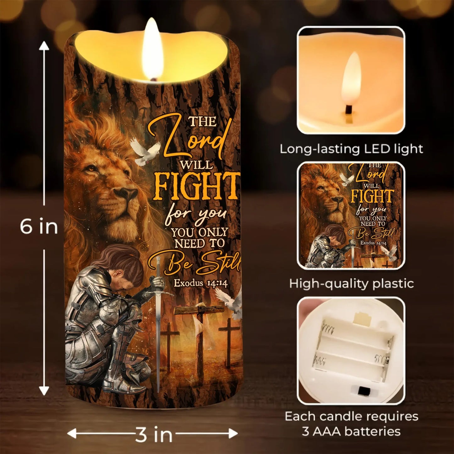 Warrior Of God, The Lord Will Fight For You - Personalized Warrior Led Candle