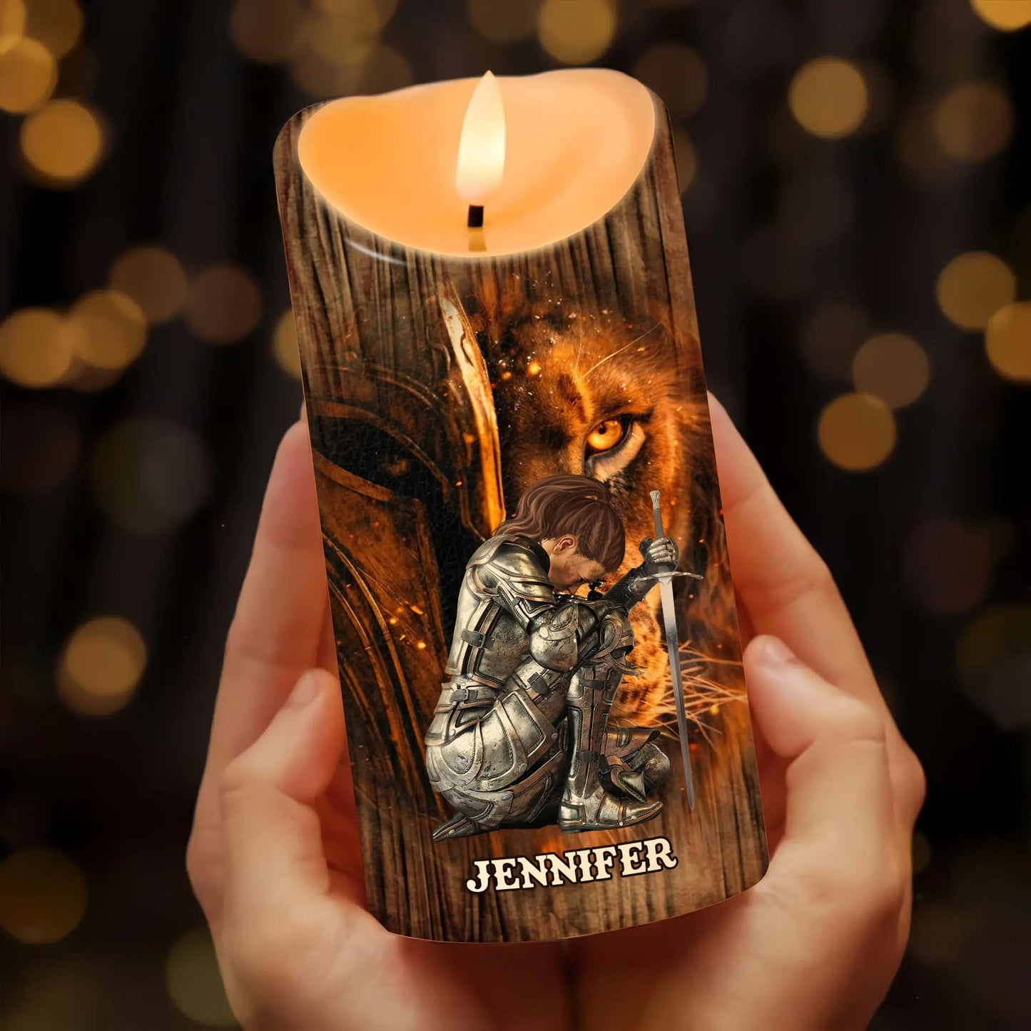 Warrior Of God, Way Maker Miracle Worker Promise Keeper - Personalized Led Candle