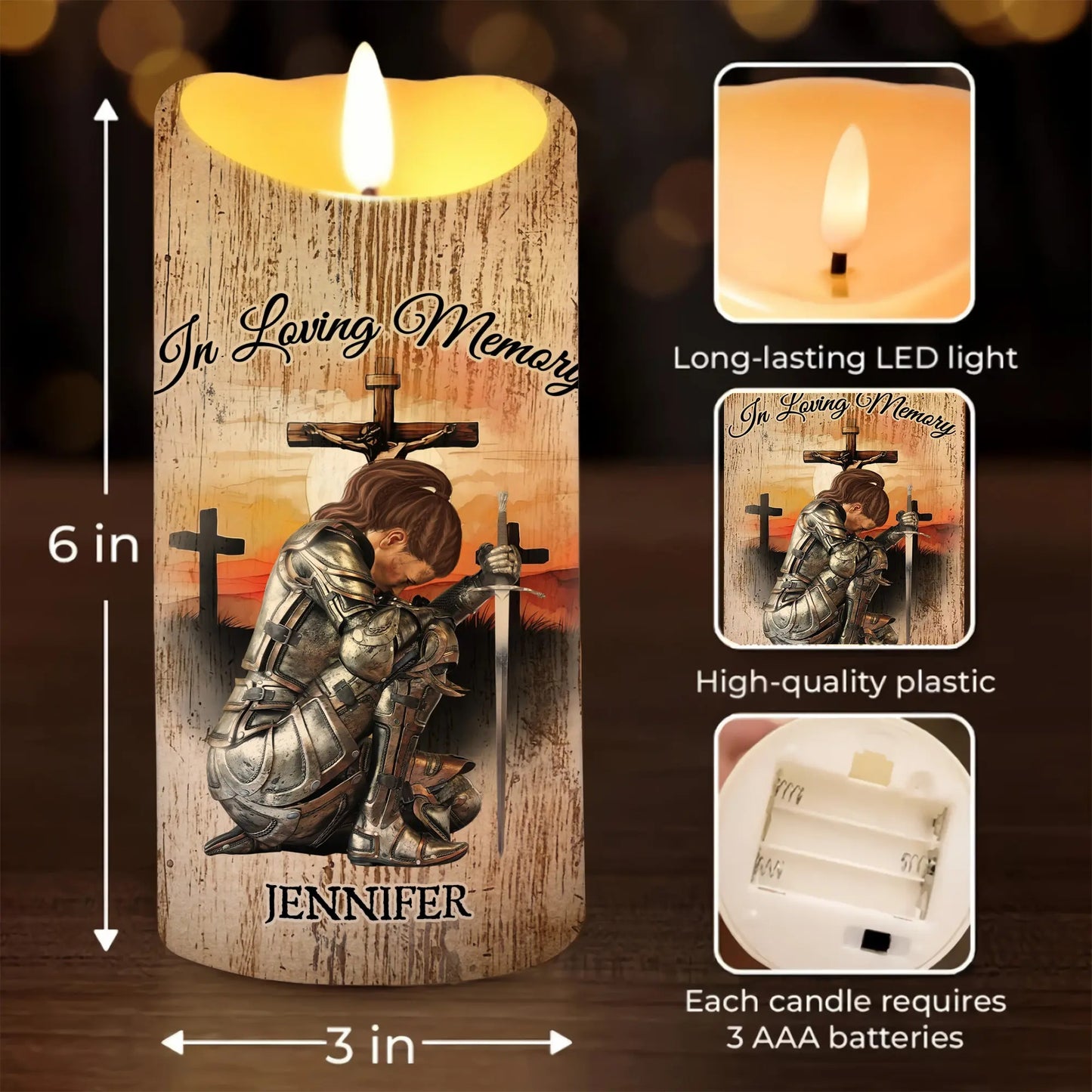 Warrior Of God, When Tomorrow Starts Without Me - Personalized Memorial Led Candle