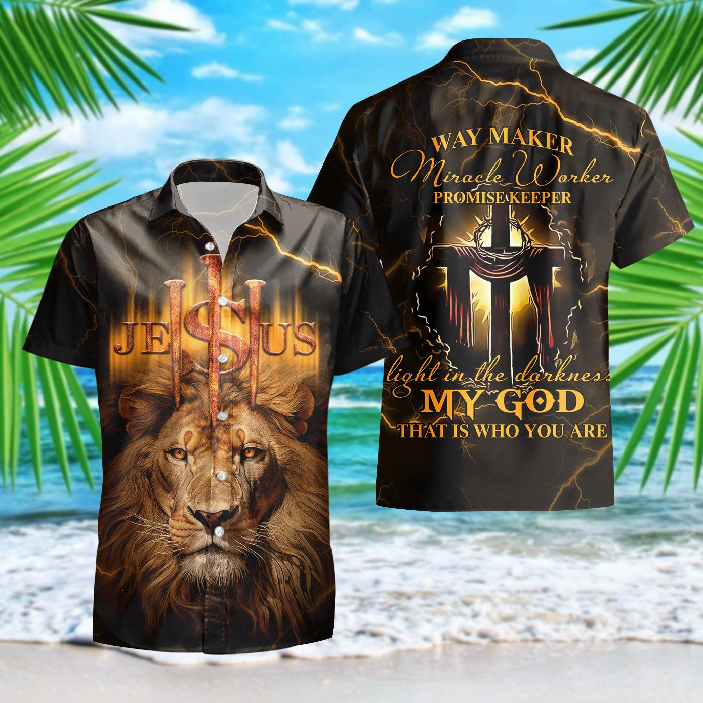 Way Maker Miracle Worker Promise Keeper Light In The Darkness Jesus And Lion Hawaiian Shirt