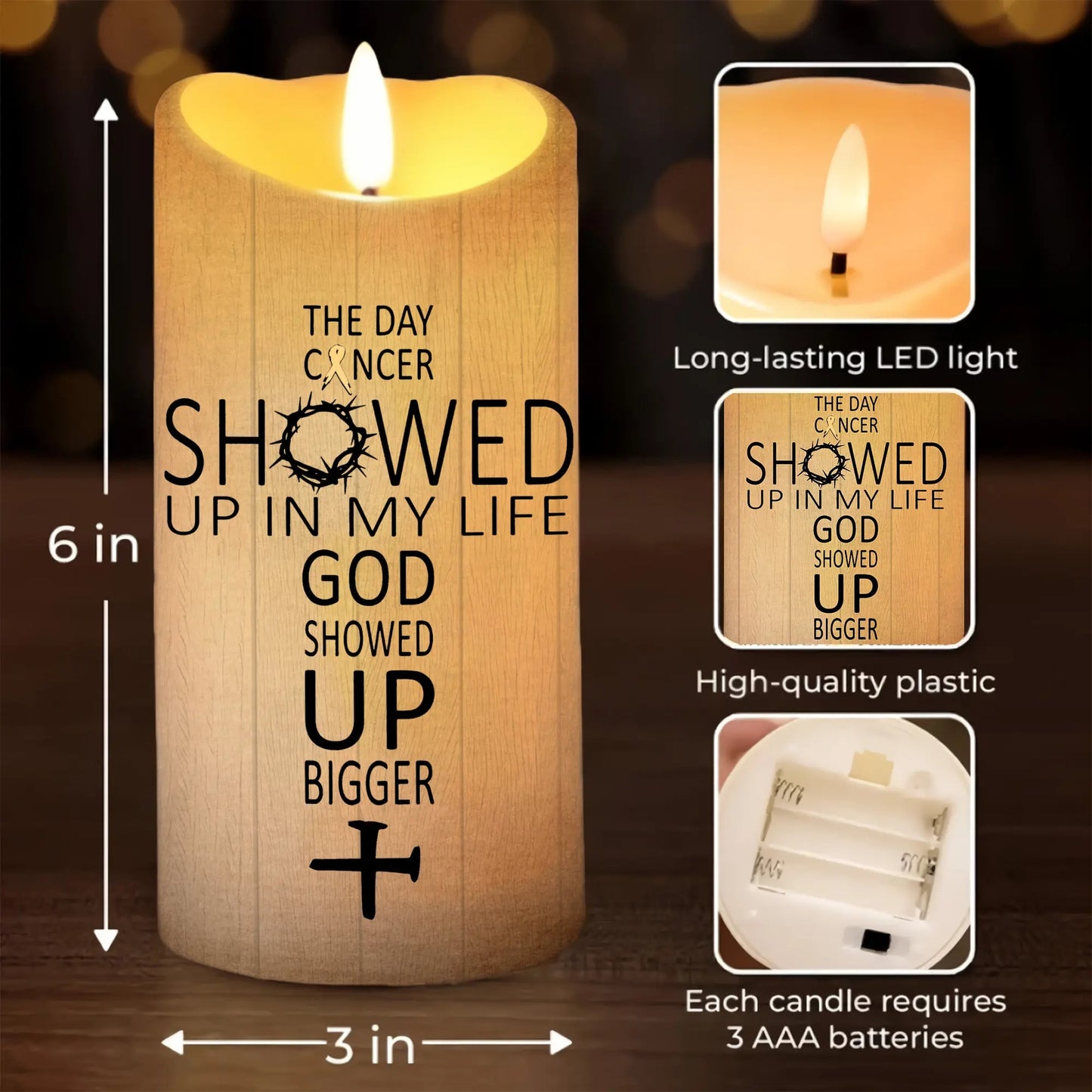 Woman Warrior Of God The Day Cancer Showed Up In My Life - Personalized Led Candle