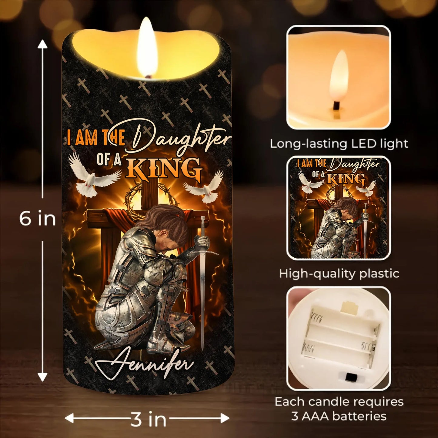 Woman Warrior Of God, I Am The Daughter Of A King - Personalized Christian LED Candle