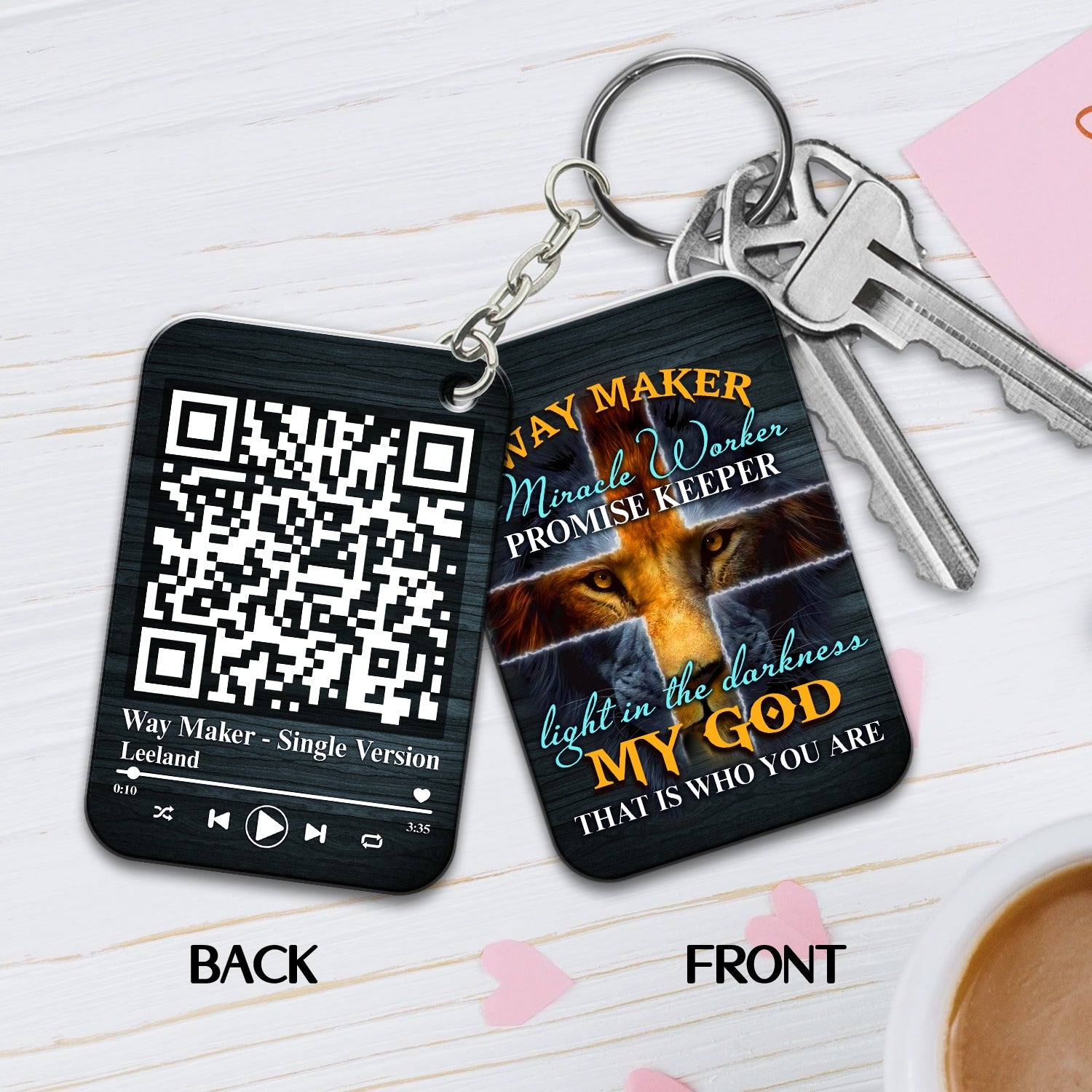Way Maker Miracle Worker Promise Keeper Light In The Darkness My God Song Scannable QR Code Wooden Keychain