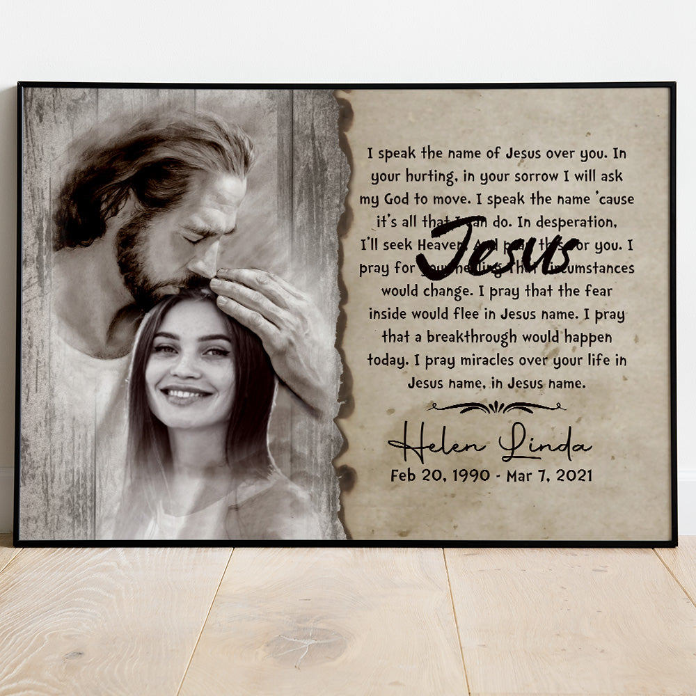 Personalized Photo Memorial Safe In Hand Of God With I Speak Jesus Song Lyrics Poster Canvas
