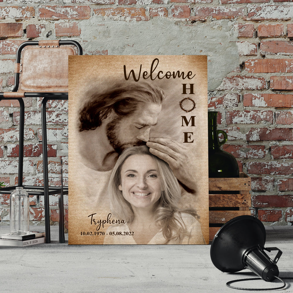 Personalized Custom Photo and Custom Name Date Memorial Welcome Home Jesus Canvas Custom Memorial Canvas Prints and Poster