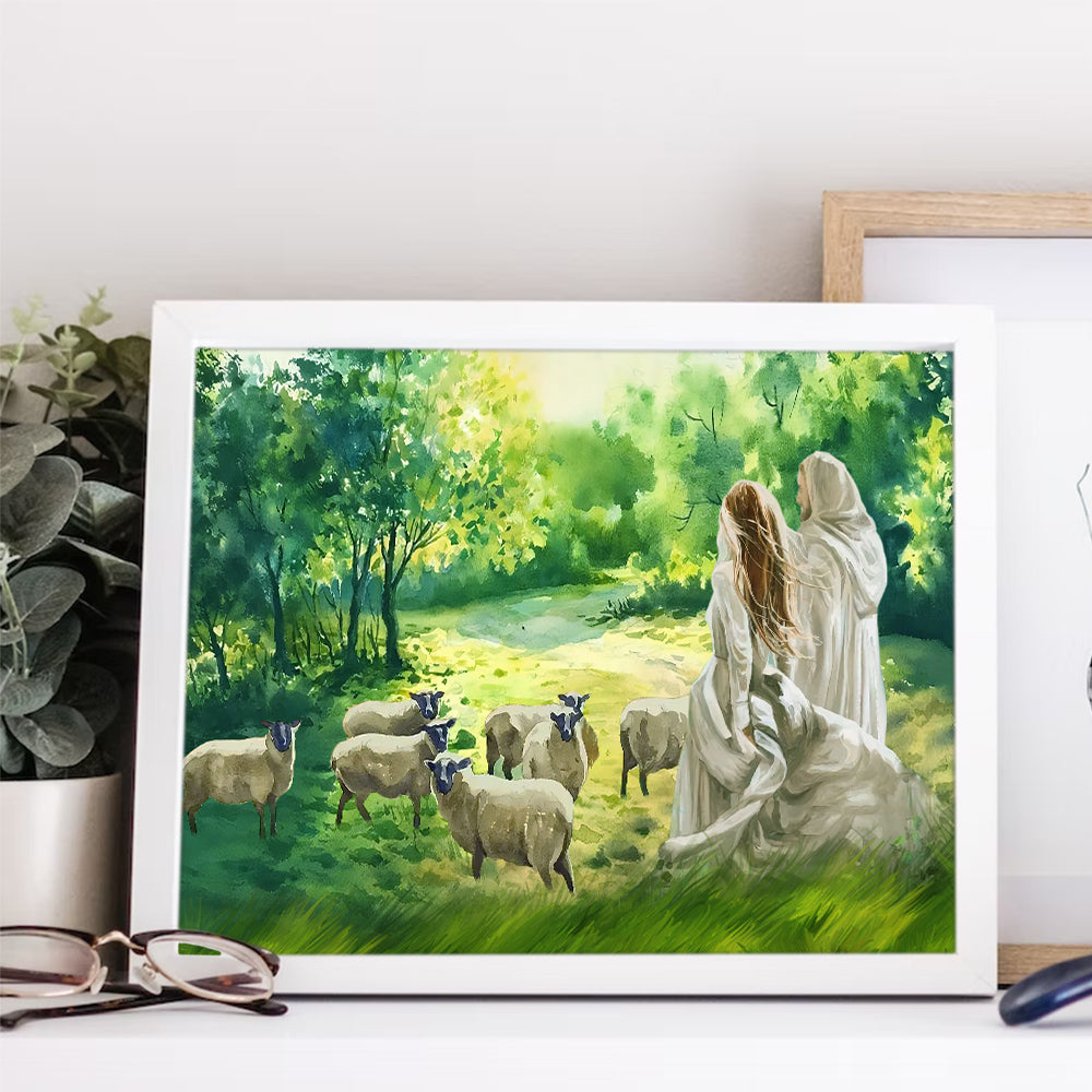 Walking with Jesus in the Garden of the Canvas Lambs Canvas Prints
