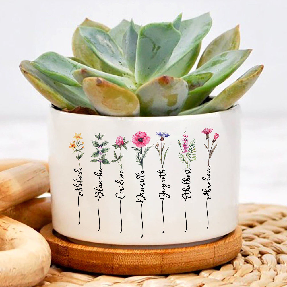 engraved birth flower plant pot Personalized Family Birth Month Flowers Plant Pot, Garden Of Love Custom Flower Pot, unique mothers day gifts, present ideas for grandma, Gifts for Gardener – Viralcitron