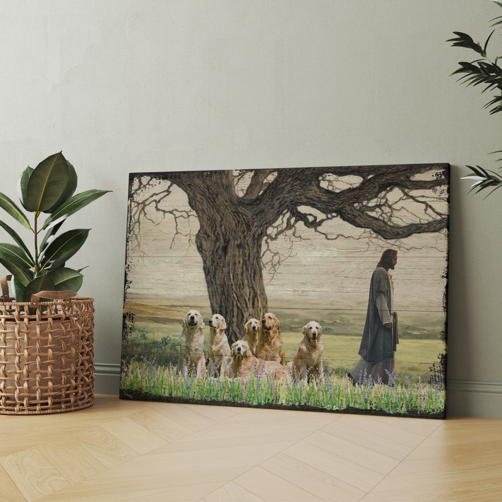 Golden Retriever Dog Walking With God For The Dog Lover Canvas Prints And Poster