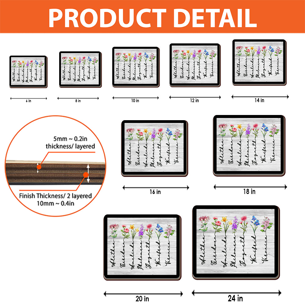 Personalized Family Birth Month Flowers, Grandma's Garden 2 Layers Wooden Plaque