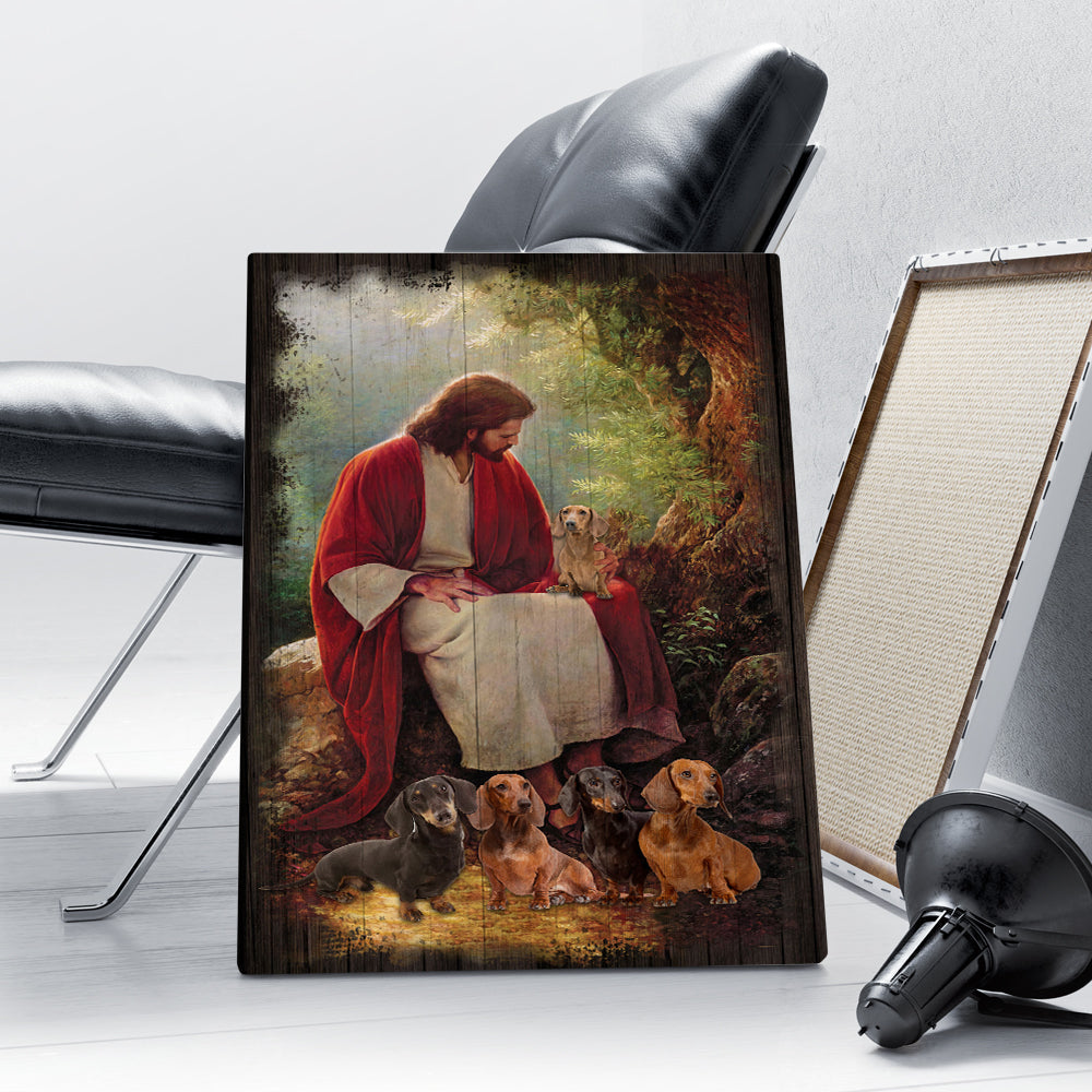 Jesus Christ And Dachshund Dog Around Canvas Prints And Poster