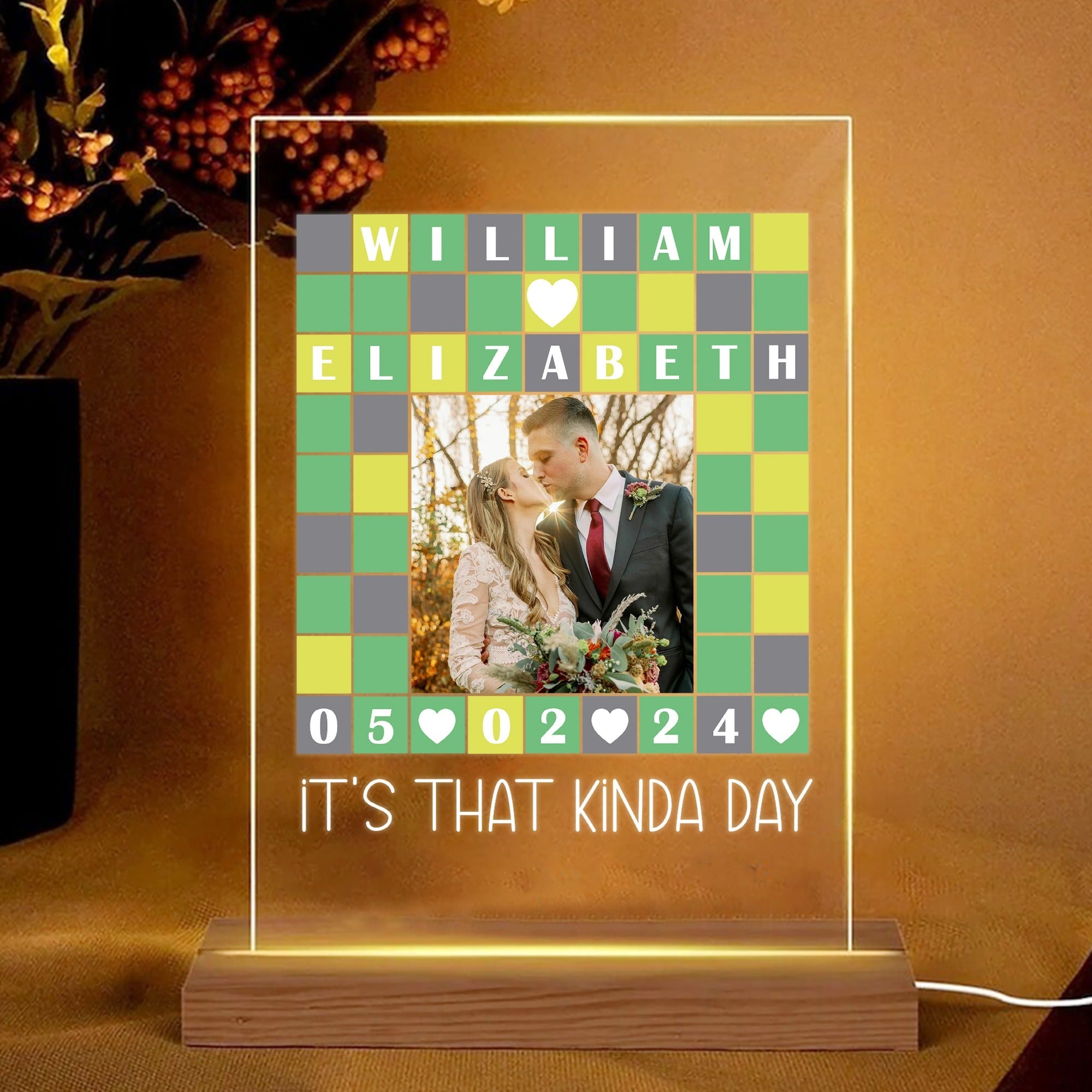 Personalized Couple Photo Anniversary It's That Kinda Day, Wordle Lover Gift Acrylic Plaque LED Light Night