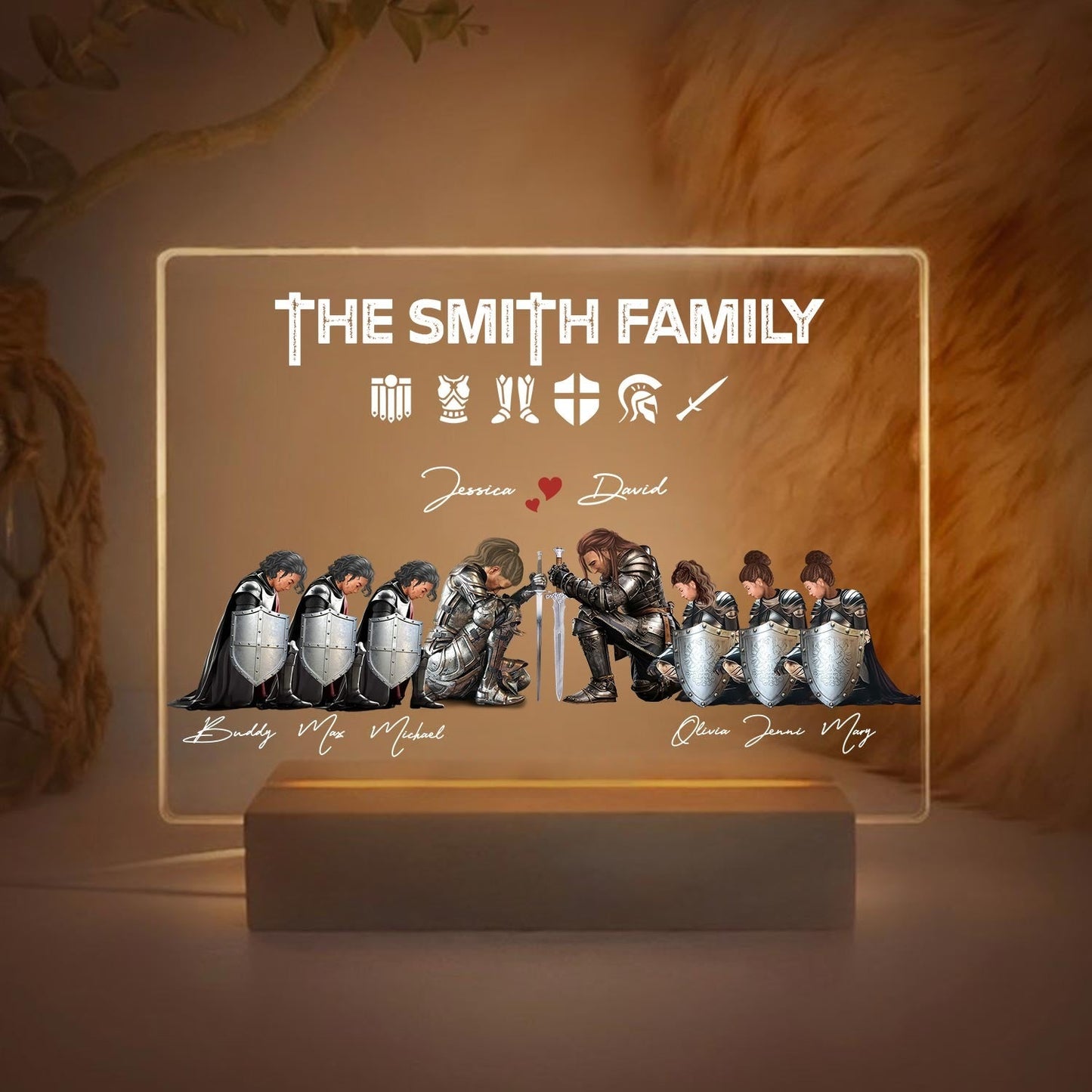 Personalized The Family Warrior Of God Put On The Full Armor Of God Ephesians 6:10 Acrylic Plaque LED Light Night