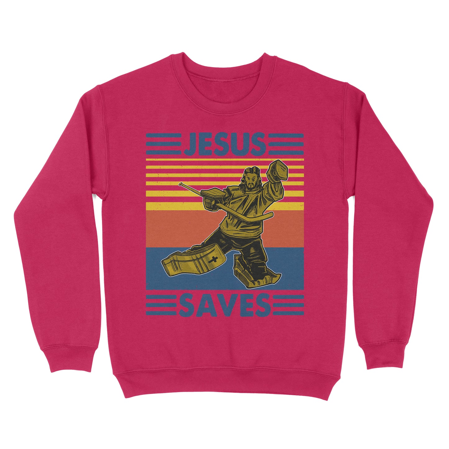 Jesus Saves Funny Vintage Hockey Ice Hockey Standard Crew Neck Sweatshirt