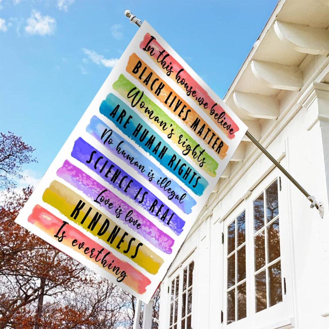 In This House We Believe Double Sided Burlap Outdoor House Flag