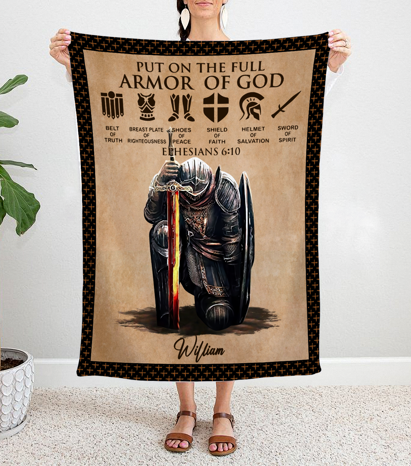 Personalized Man Warrior of God Put On The Full Armor Of God Ephesians 6-10 Blanket